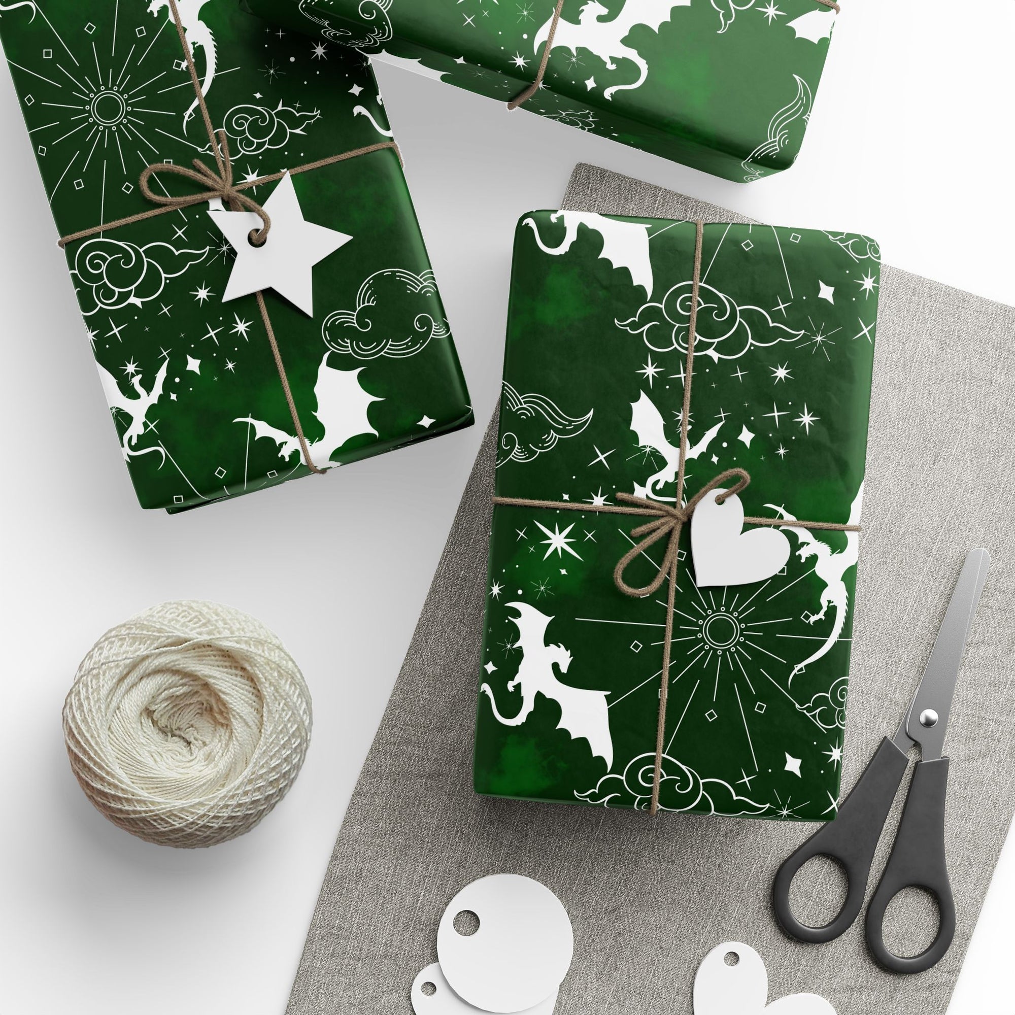 White Dragons on Green Wrapping Papers