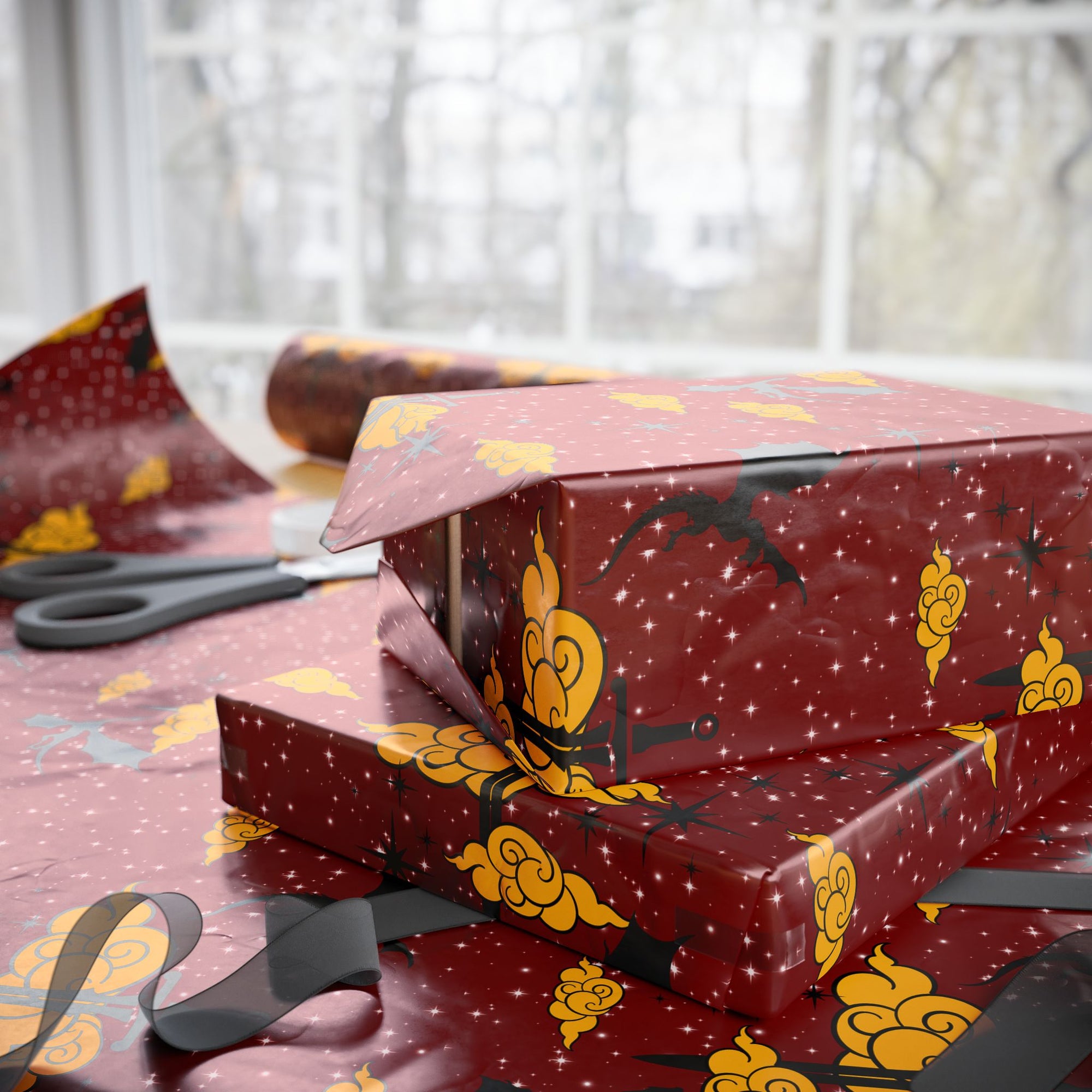 Dragons and Cherry Red Sky Wrapping Paper