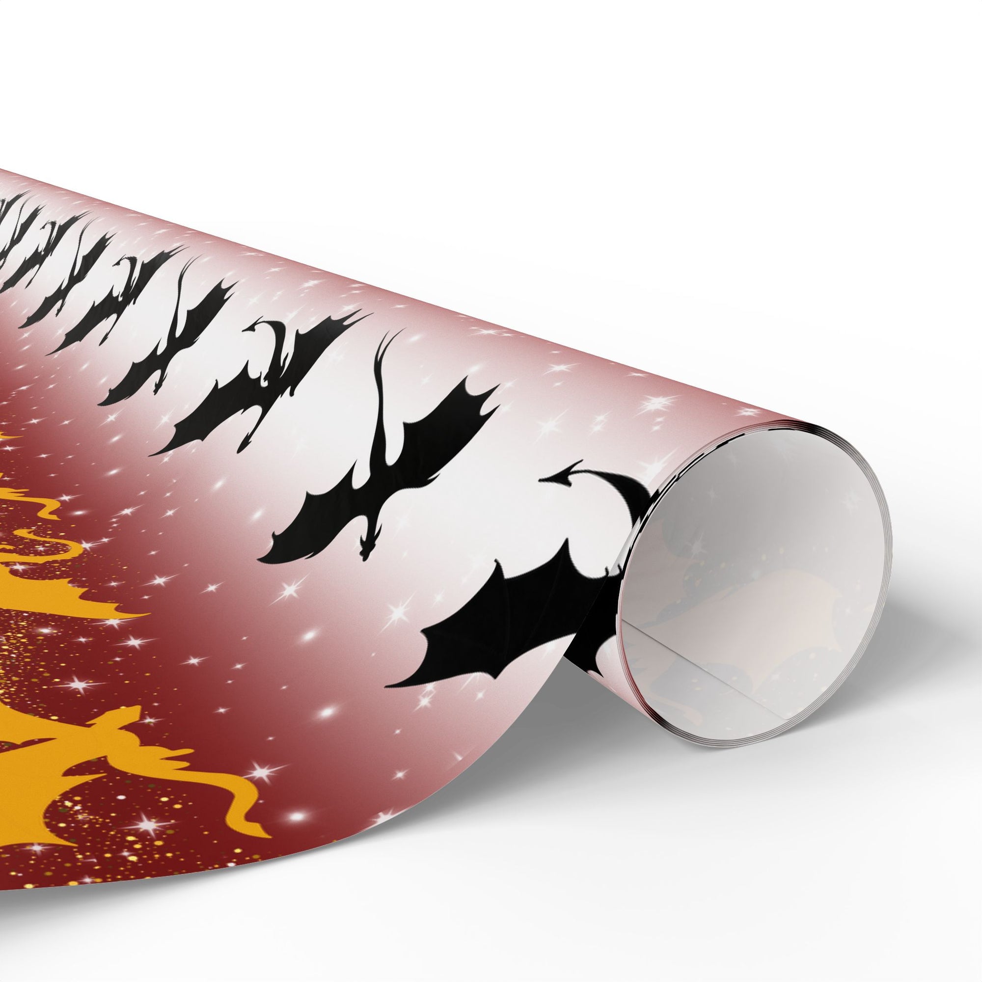 Dragons on Red Starry Striped Wrapping Paper