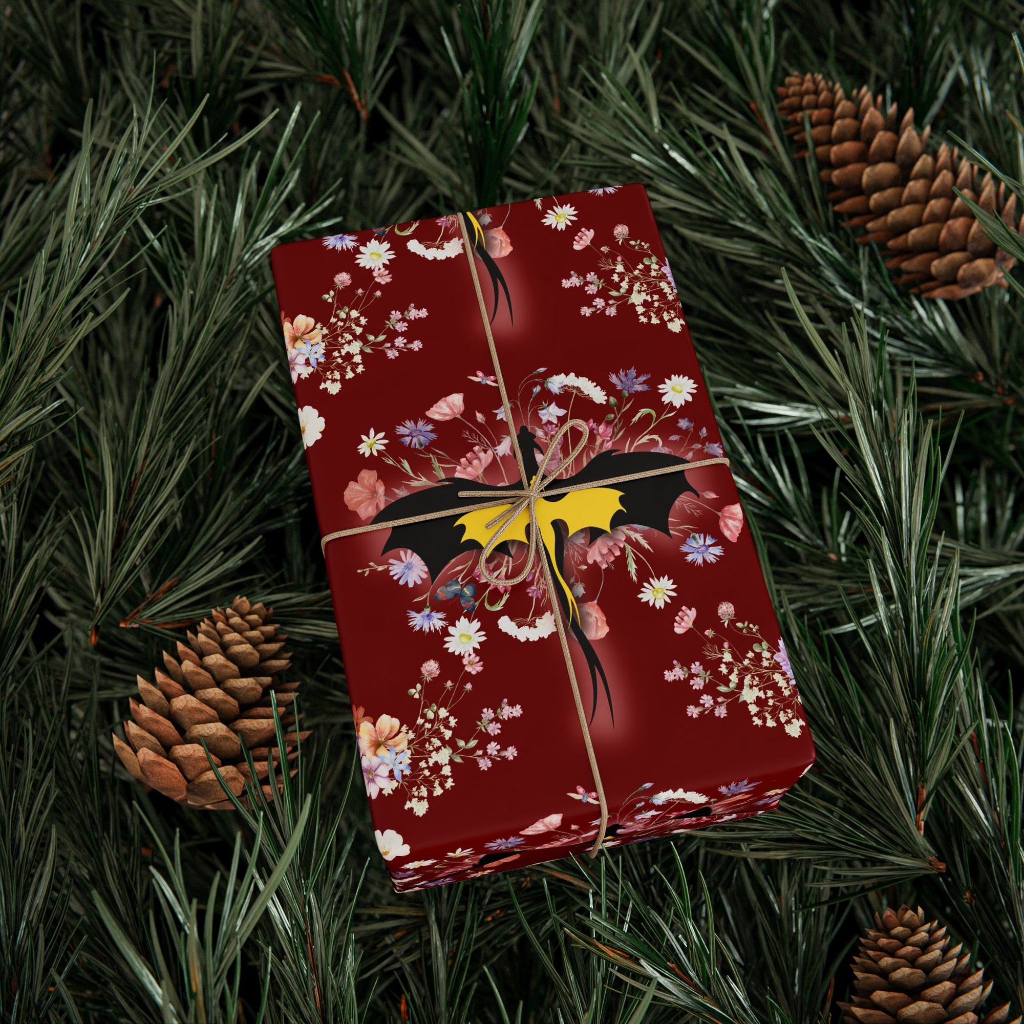 Floral Dragon in Red Sky Wrapping Paper