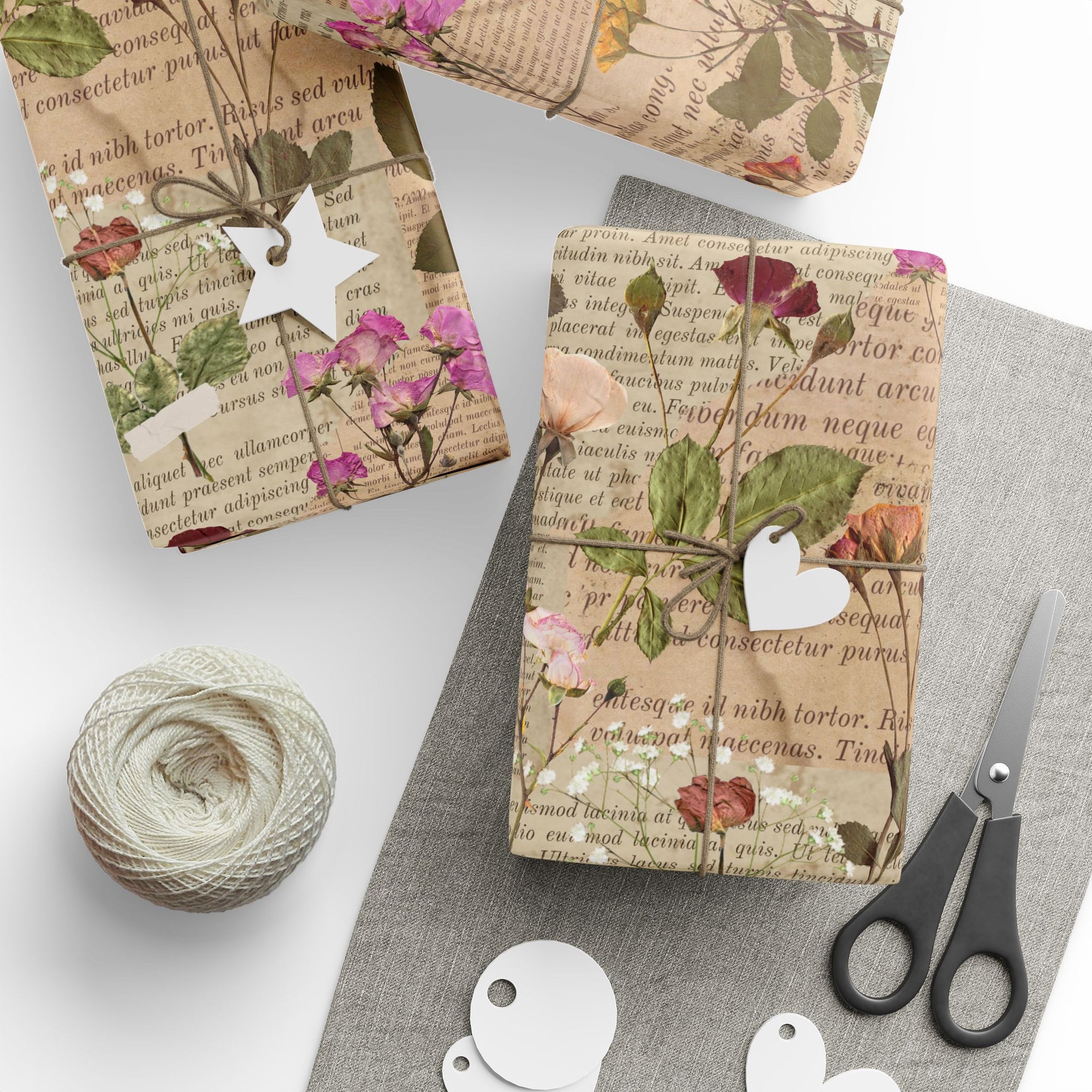 Pressed Flowers and Pages Wrapping Paper