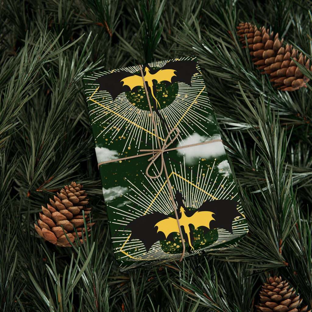 Dragons in Green Cloudy Sky Wrapping Paper