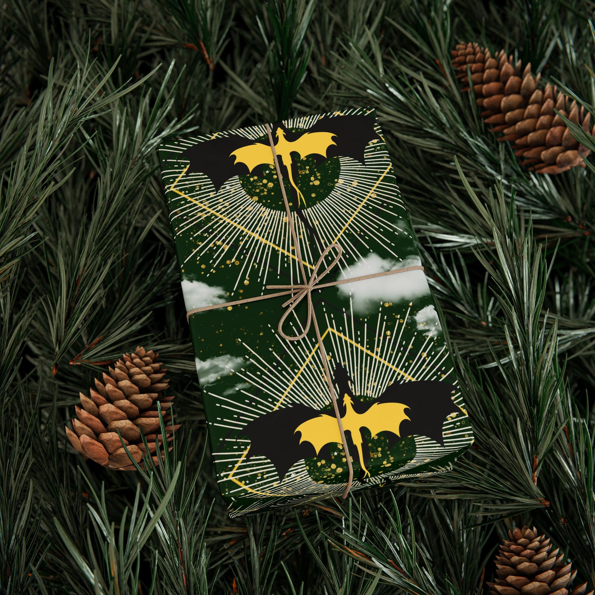 Dragons in Green Cloudy Sky Wrapping Paper