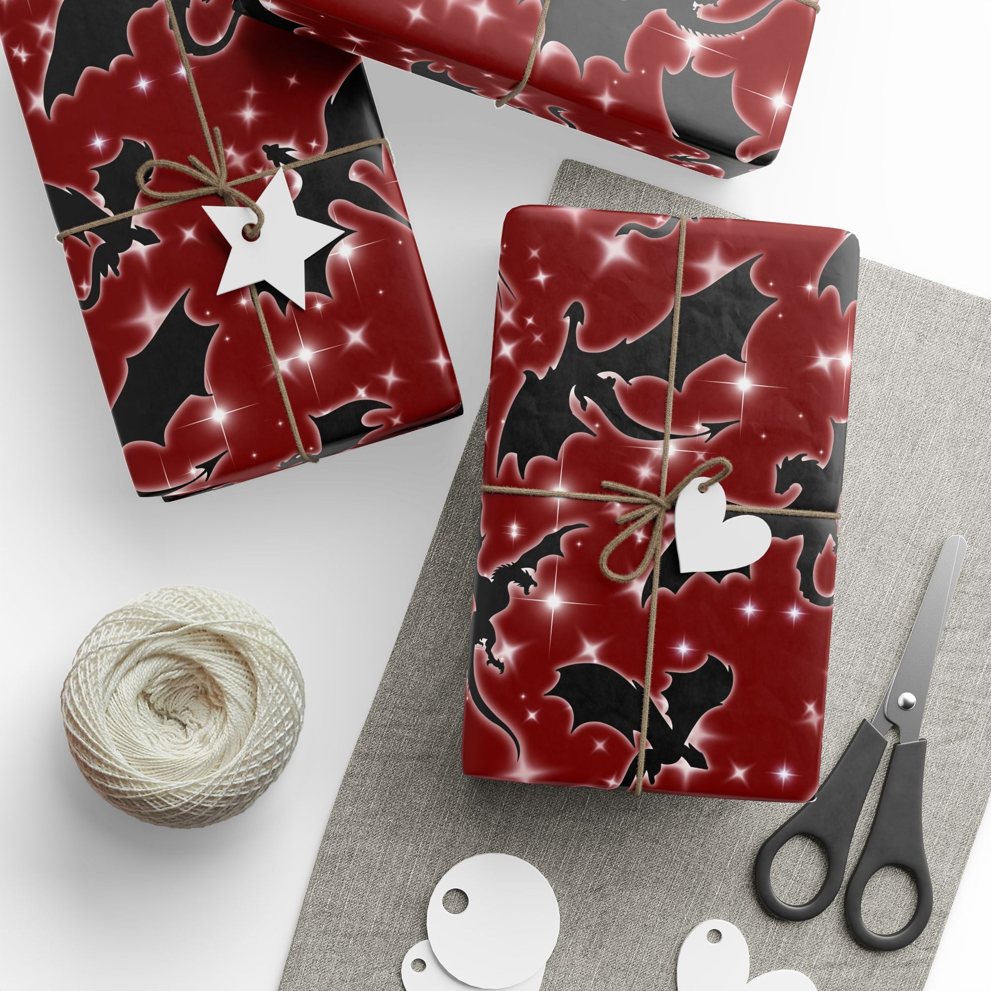 Dragons in Red Starry Wrapping Papers