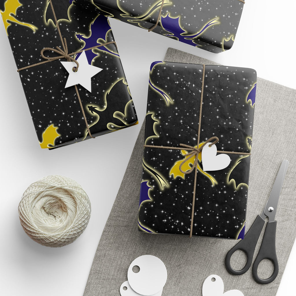 Three Dragons in Night Sky Wrapping Paper