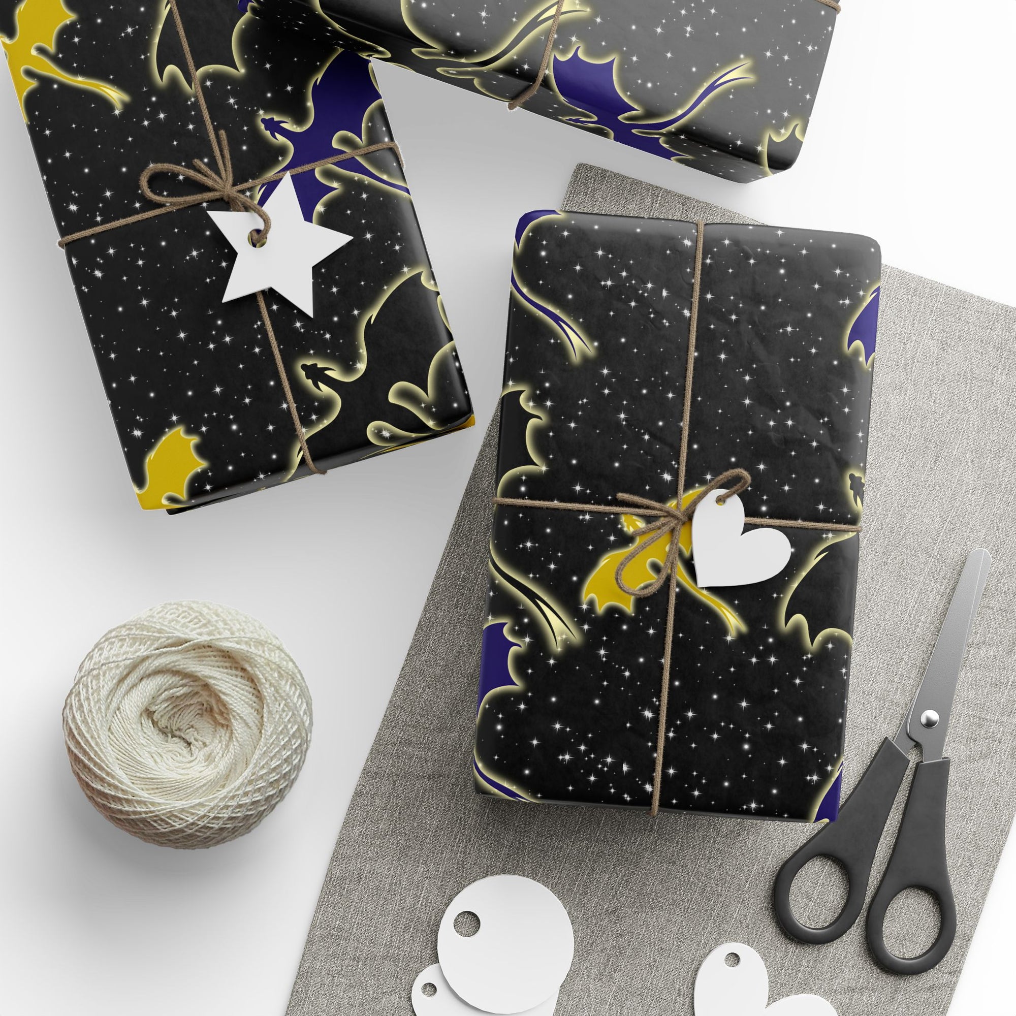 Three Dragons in Night Sky Wrapping Paper
