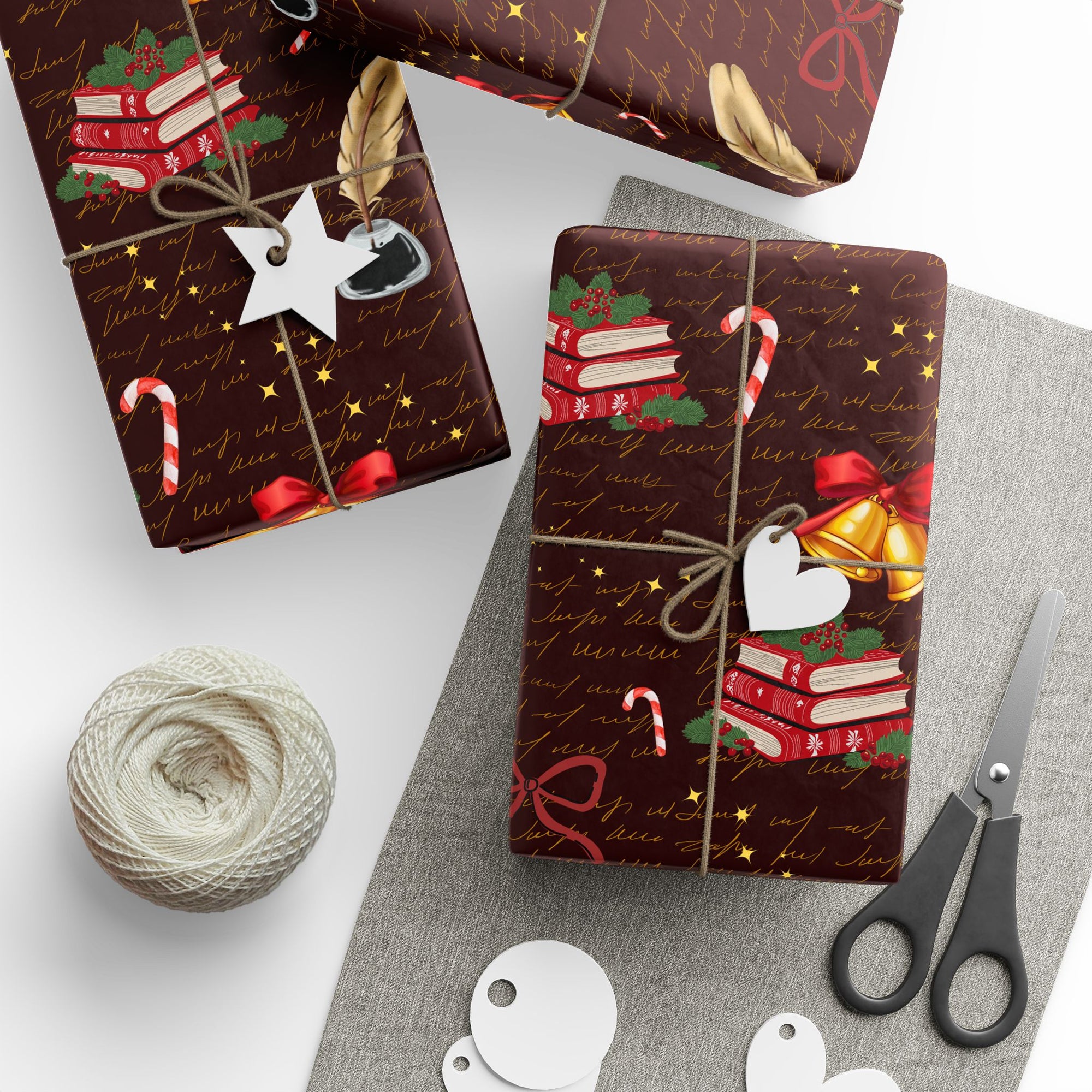Bells and Books Red Wrapping Paper