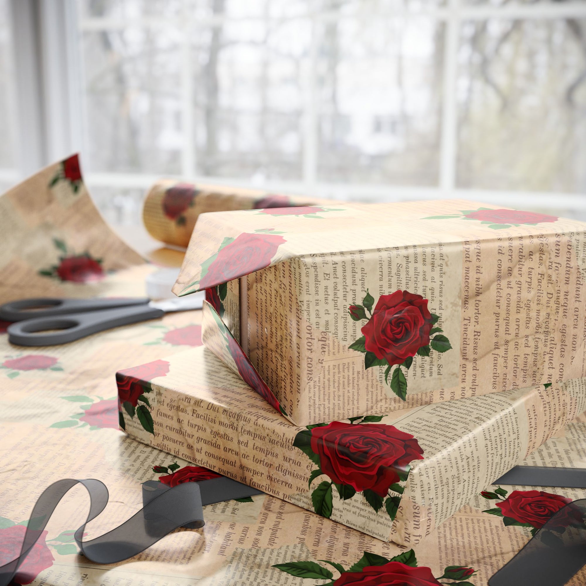 Pages and Roses Wrapping Paper
