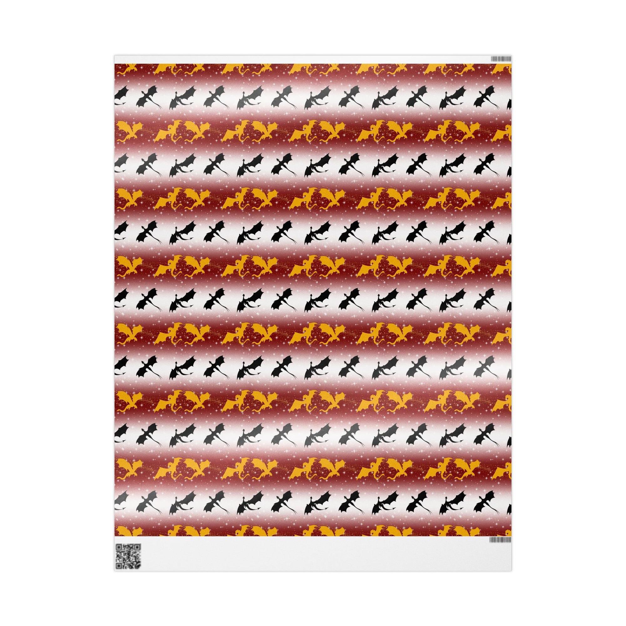 Dragons on Red Starry Striped Wrapping Paper