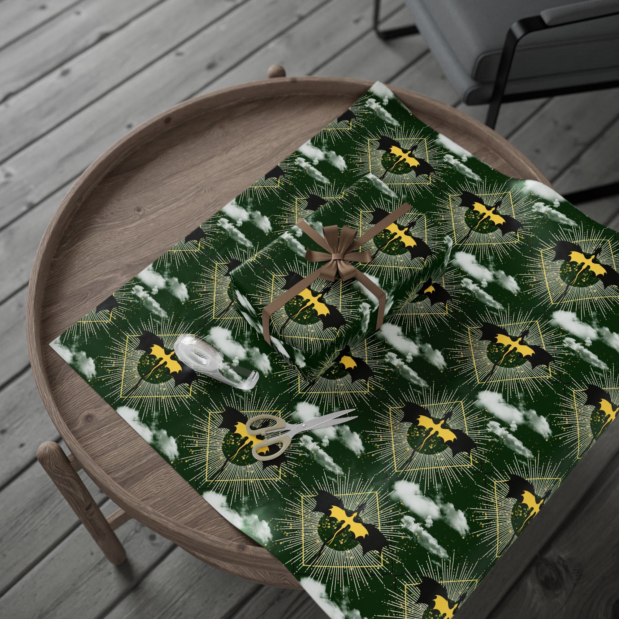 Dragons in Green Cloudy Sky Wrapping Paper