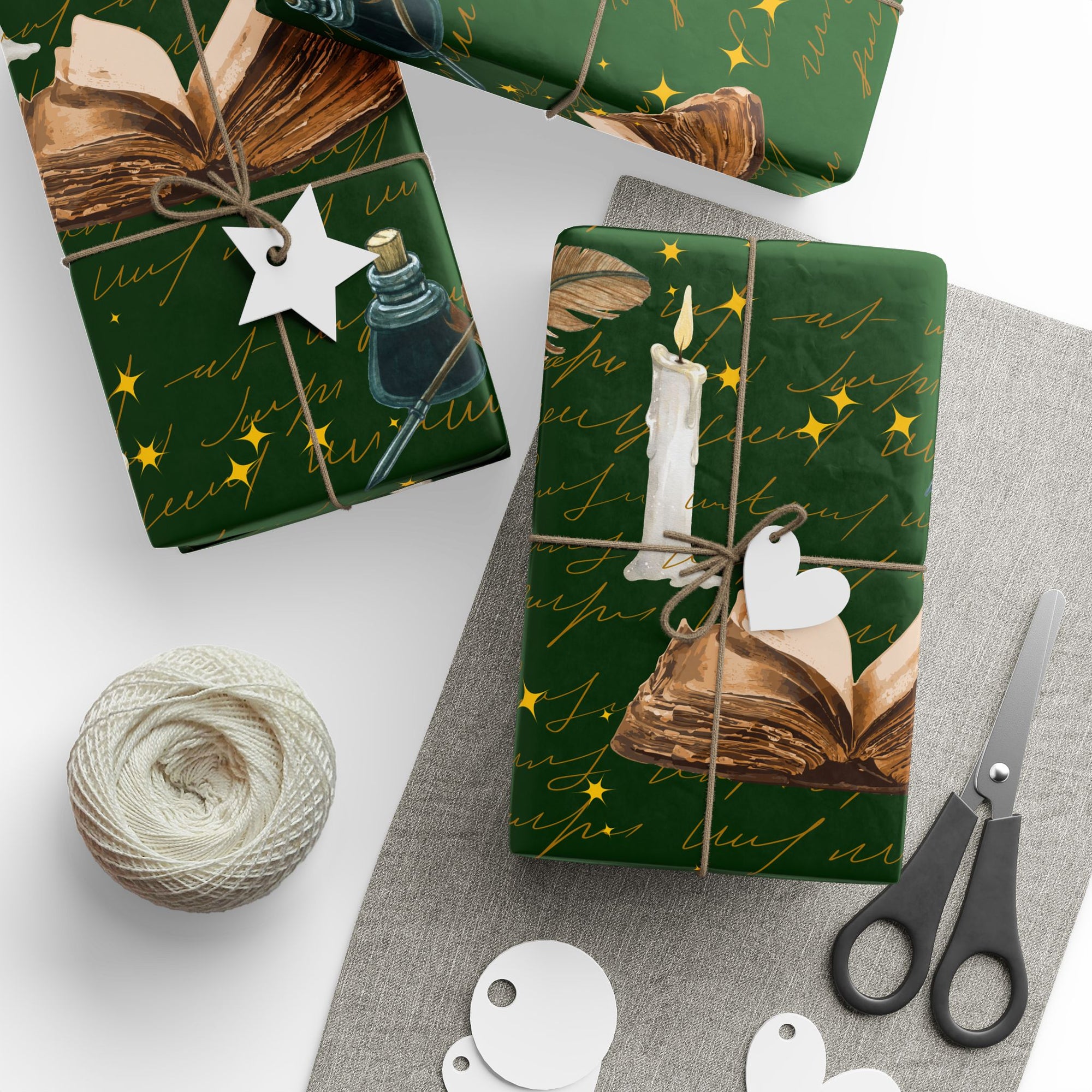 Bookish Candle Green Wrapping Paper