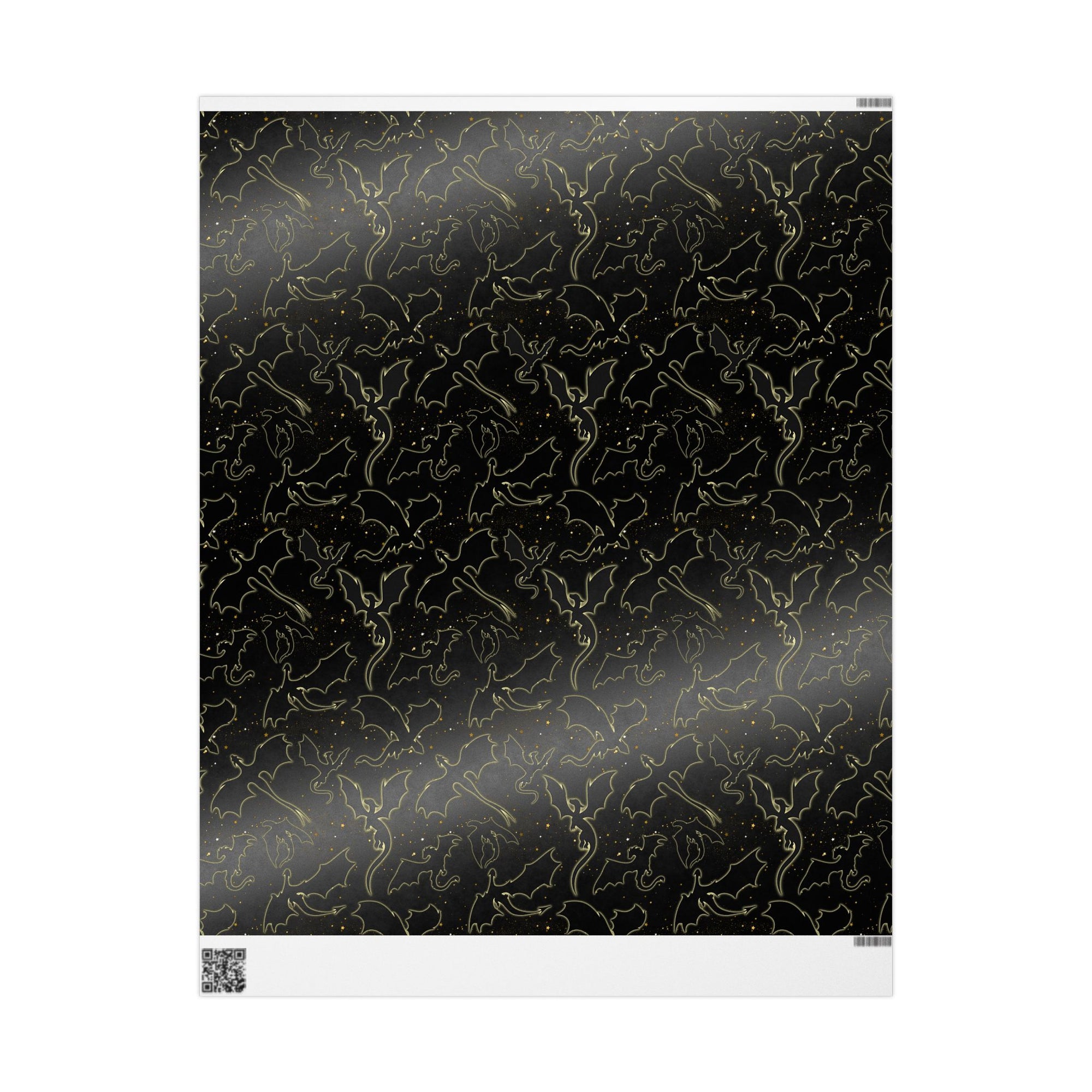 Dragons in Starry Night Sky Black Wrapping Paper