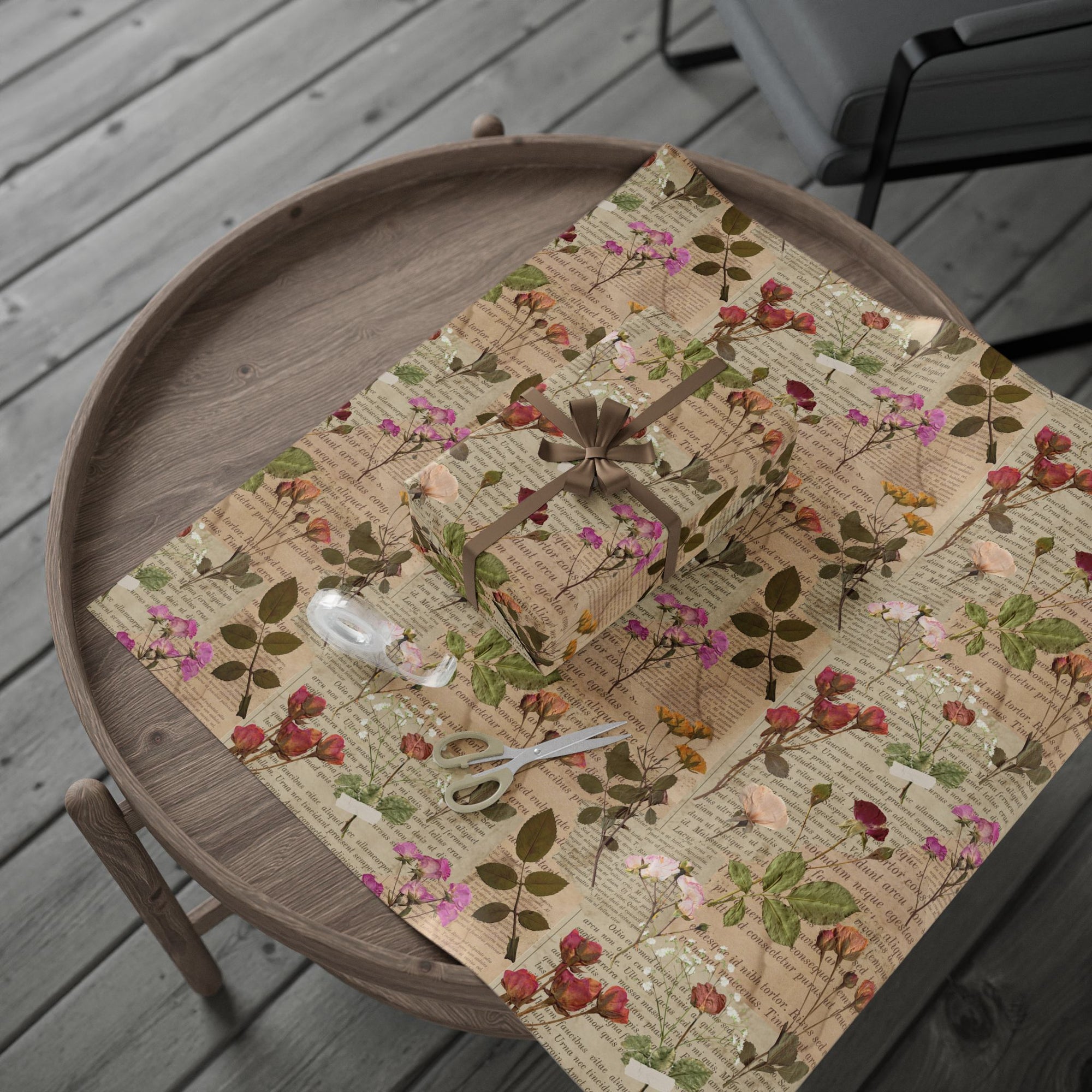 Pressed Flowers and Pages Wrapping Paper