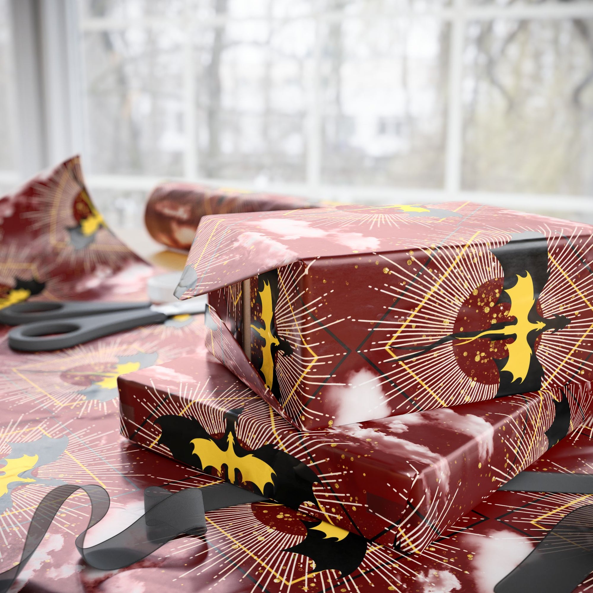 Dragons in Cloudy Red Sky Wrapping Paper
