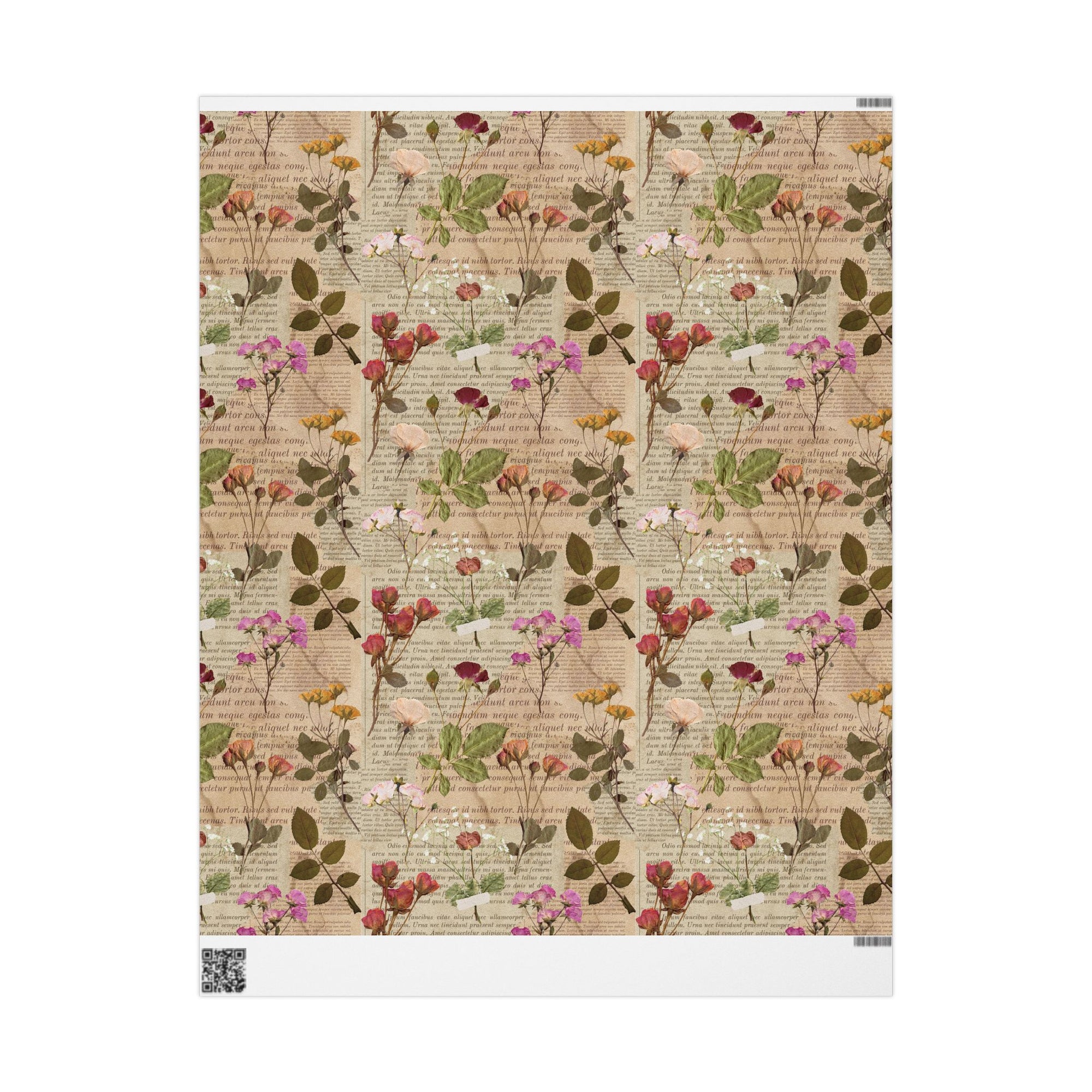 Pressed Flowers and Pages Wrapping Paper