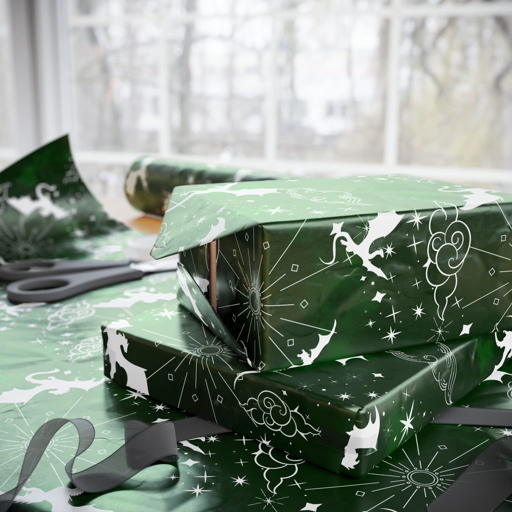 White Dragons on Green Wrapping Papers