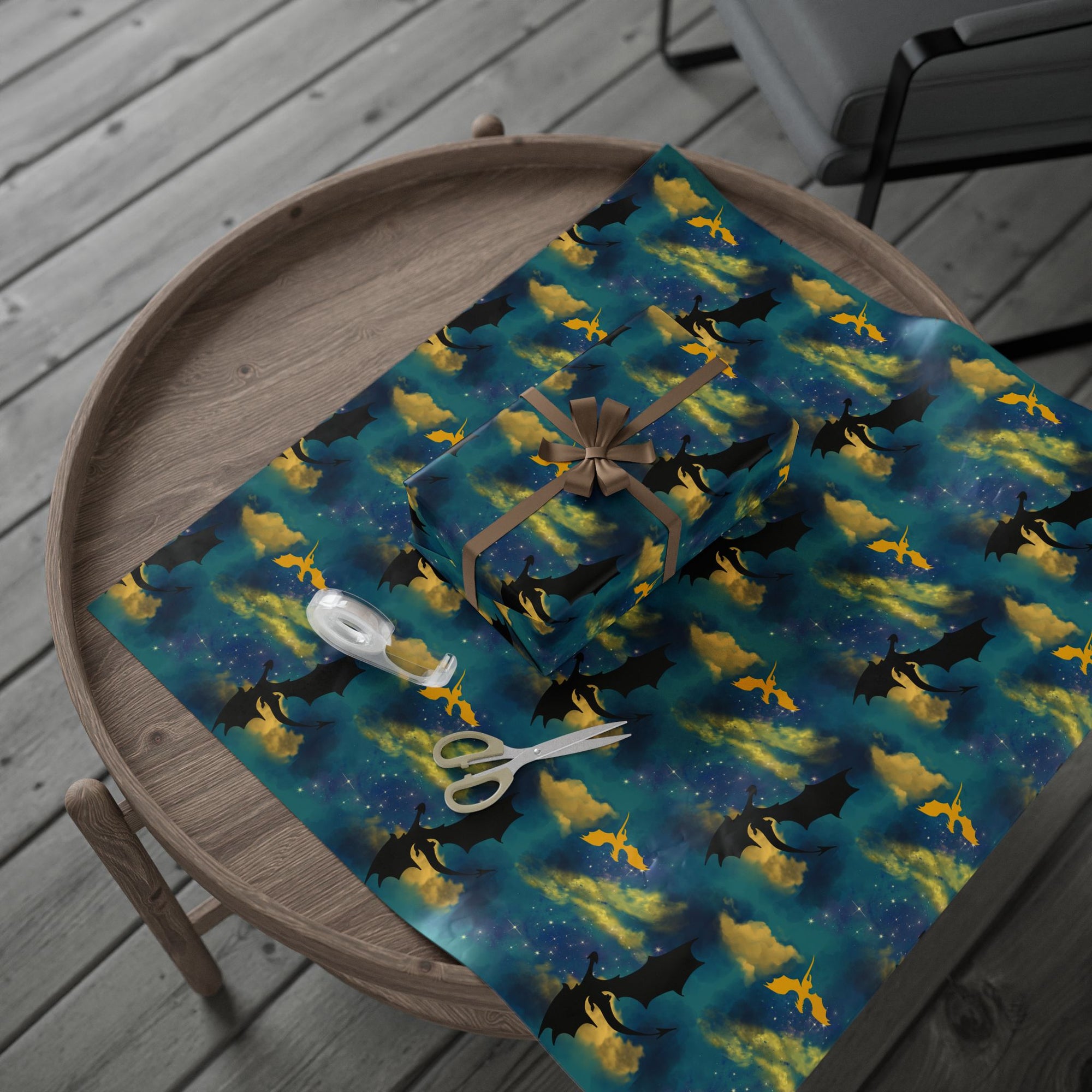 Dragons in Starry Night Sky Wrapping Paper
