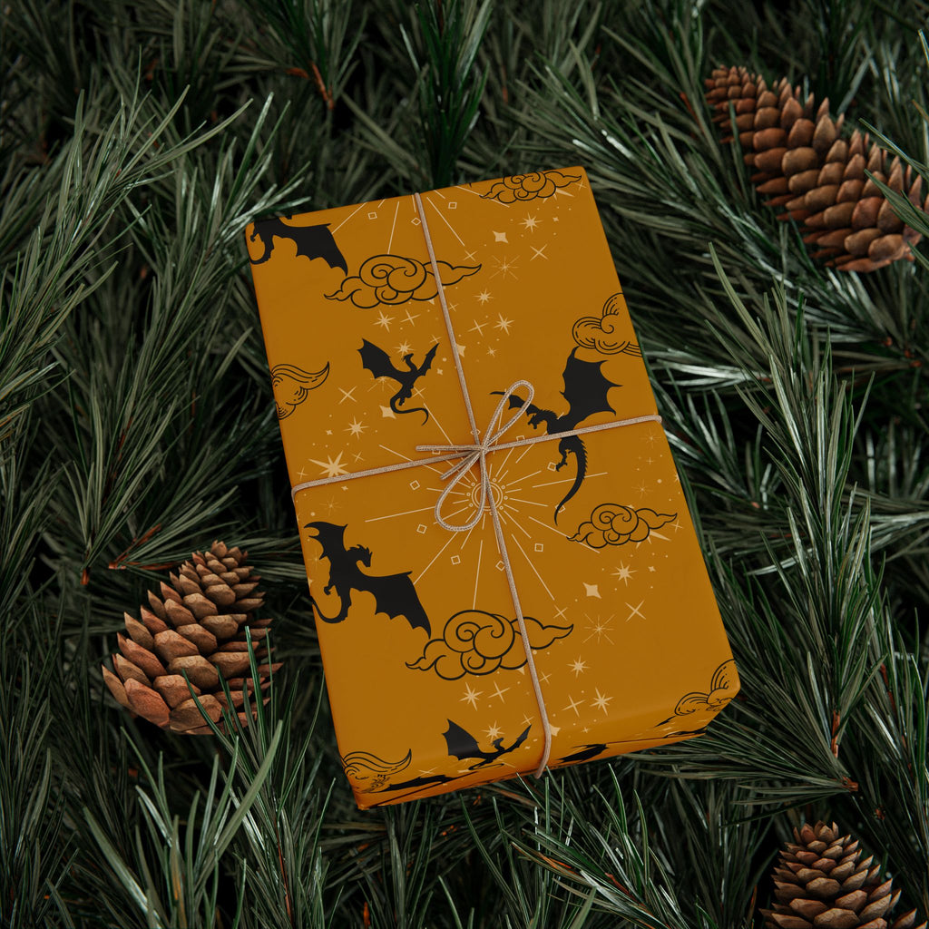 Dragons in Golden Sky Wrapping Papers