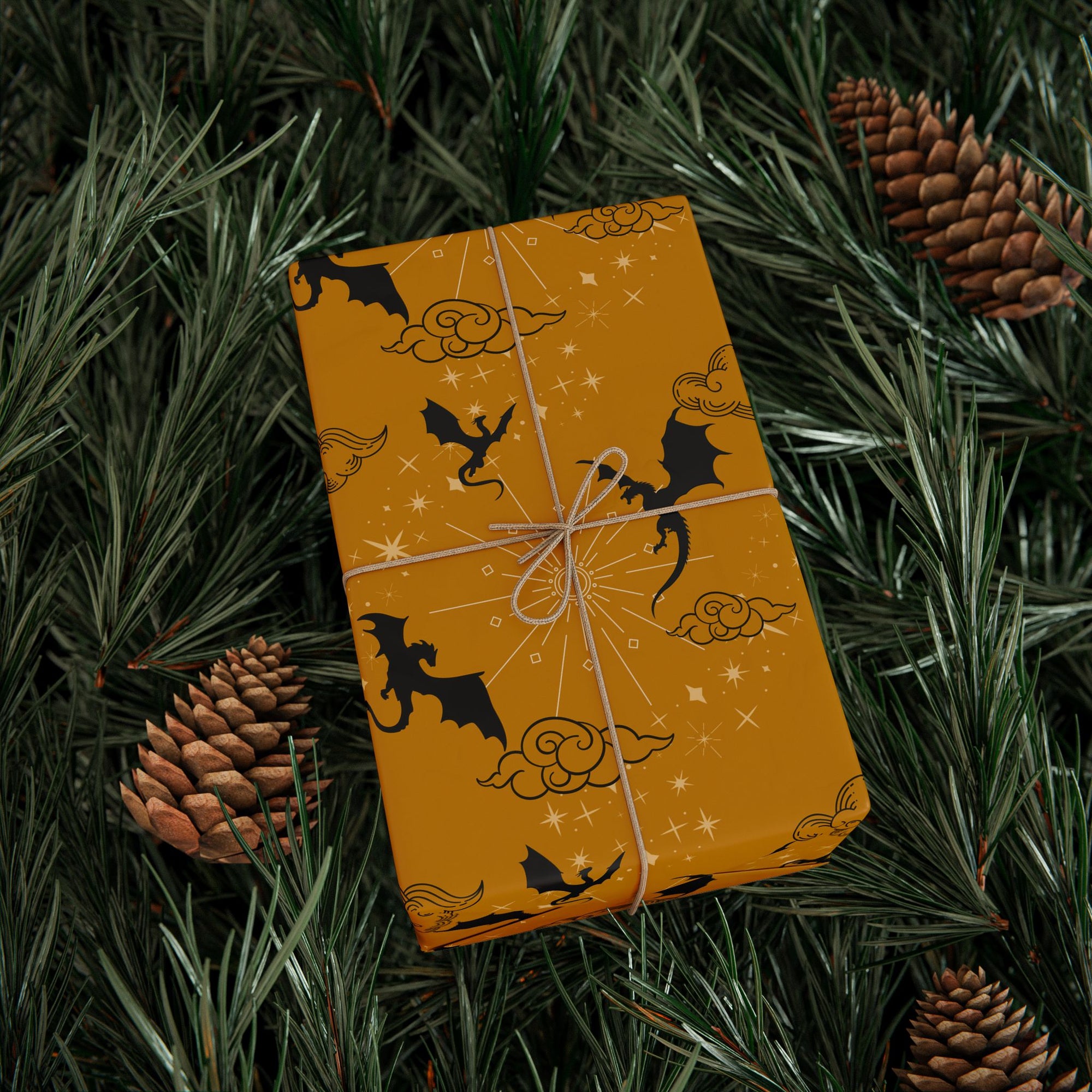 Dragons in Golden Sky Wrapping Papers