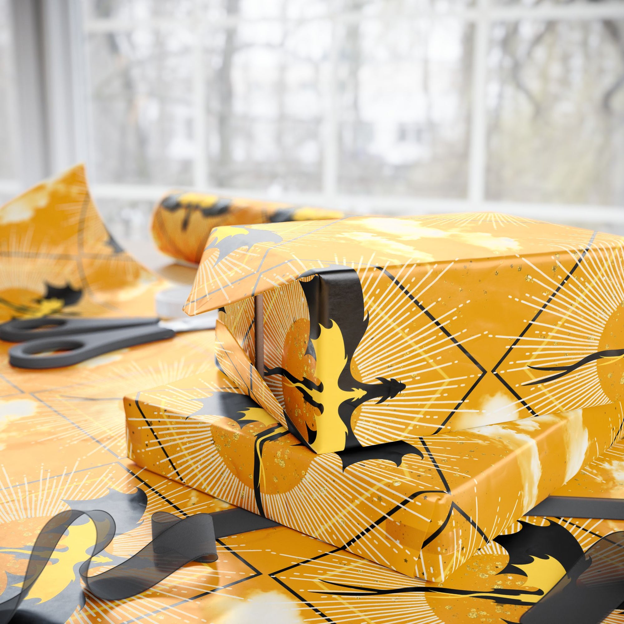 Black and Yellow Dragons in Sunlight Wrapping Papers