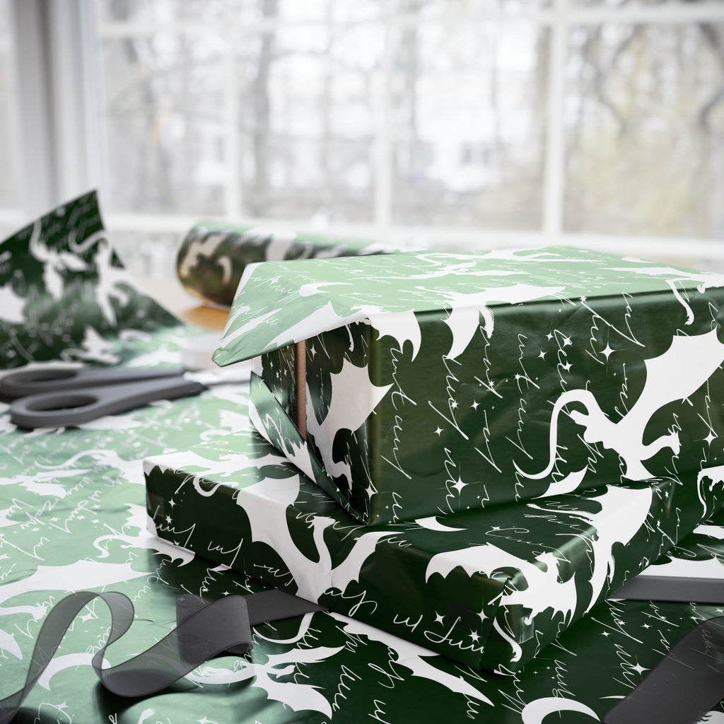 Fictional Dragons Green Wrapping Paper