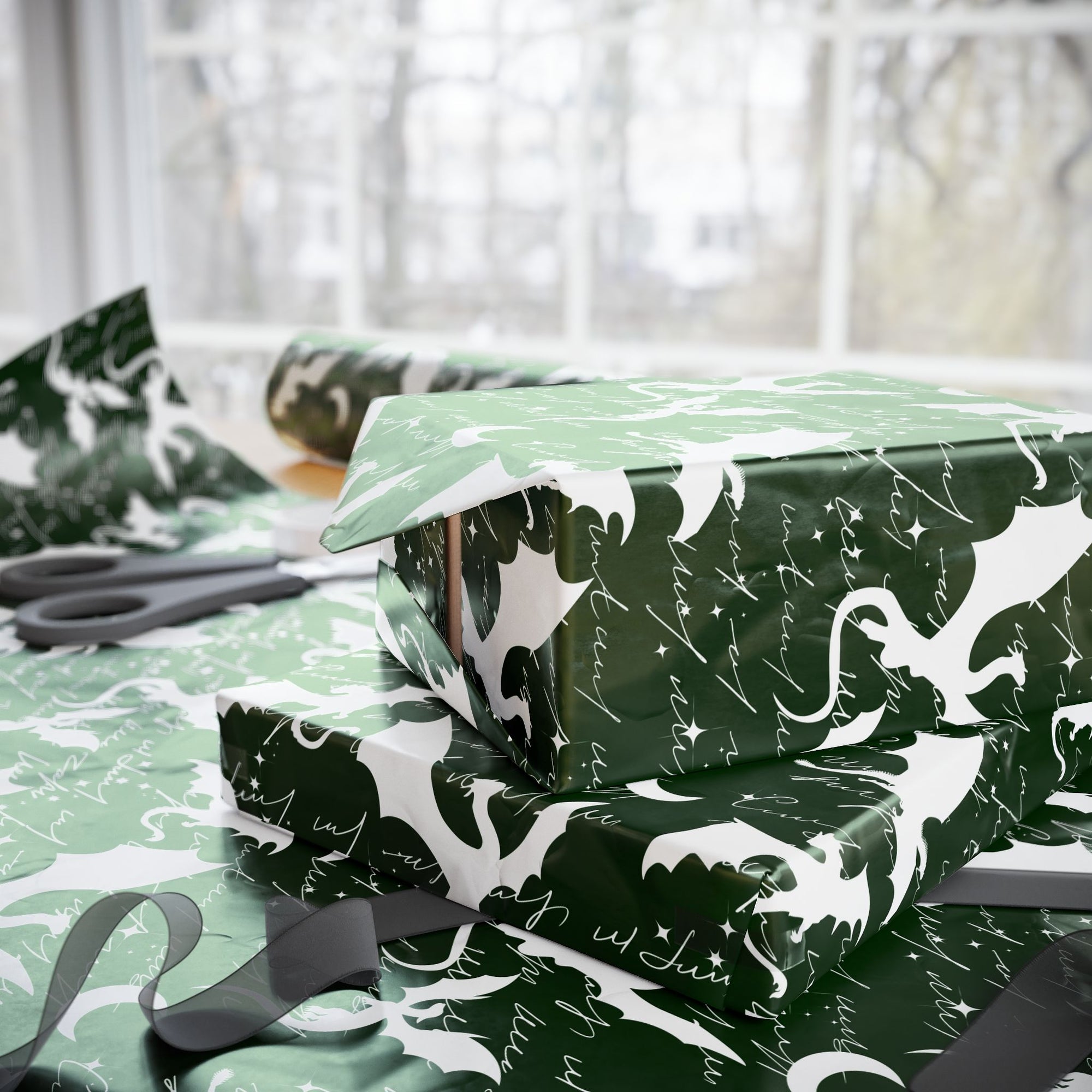 Fictional Dragons Green Wrapping Paper