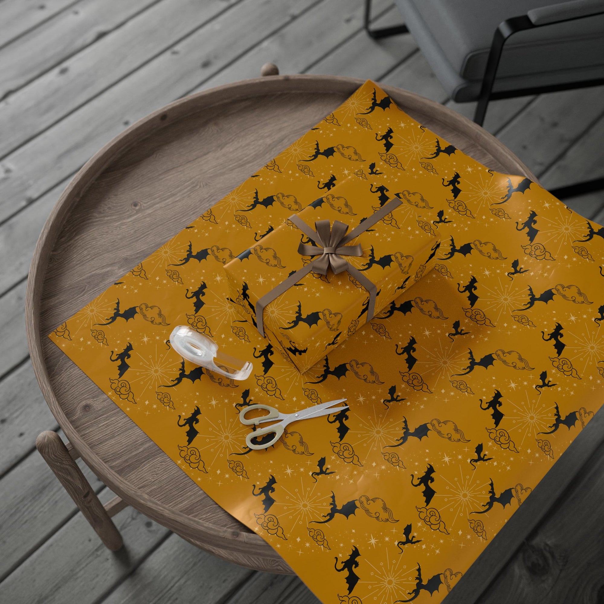Dragons in Golden Sky Wrapping Papers