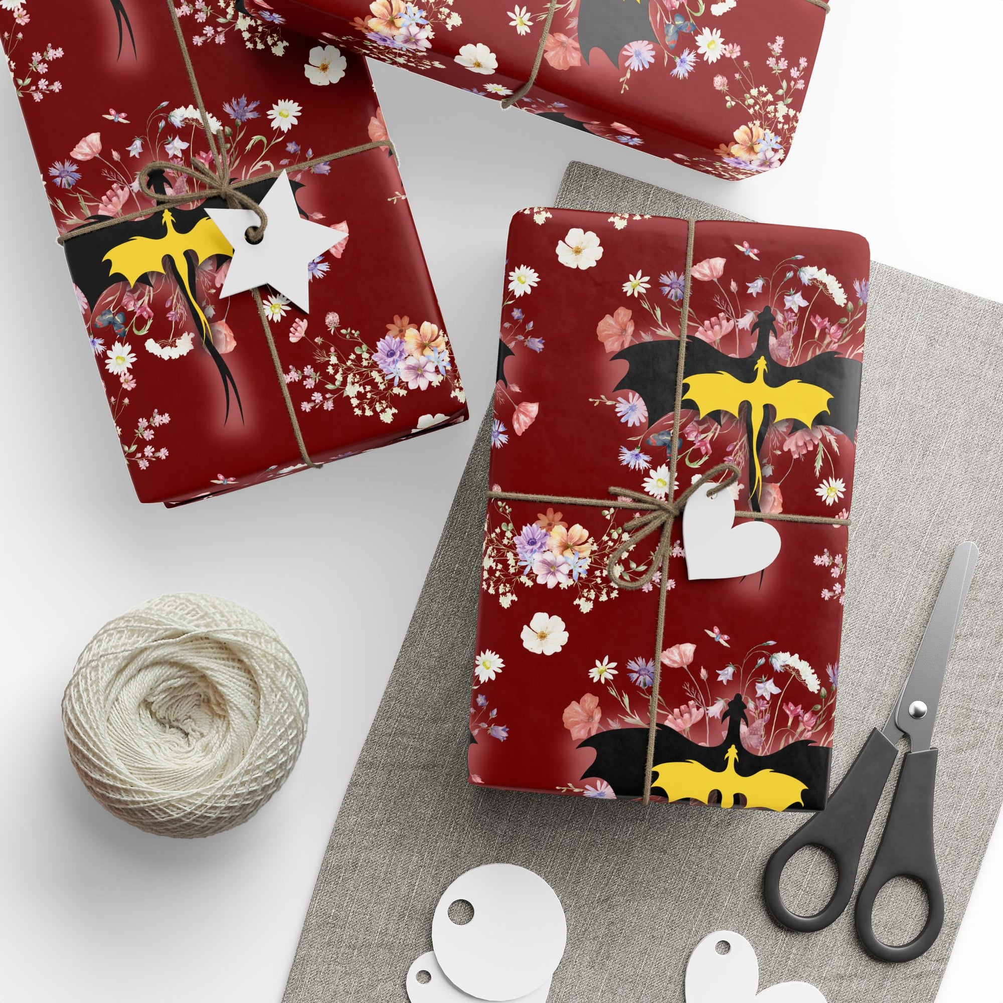 Floral Dragon in Red Sky Wrapping Paper