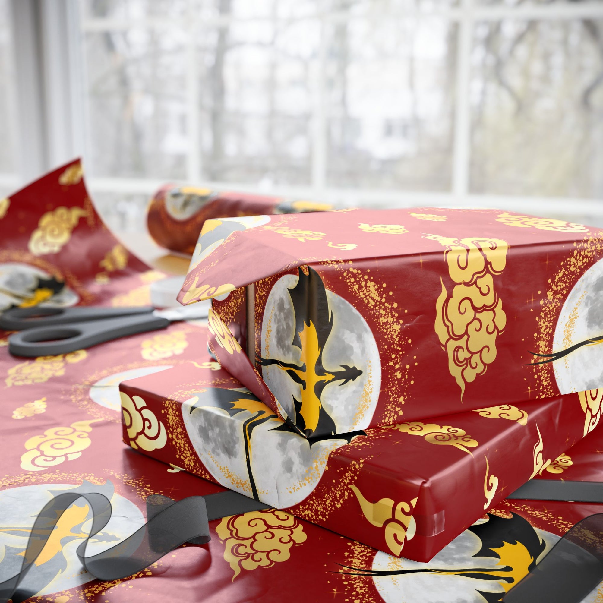 Dragons in Red Sky Wrapping Papers