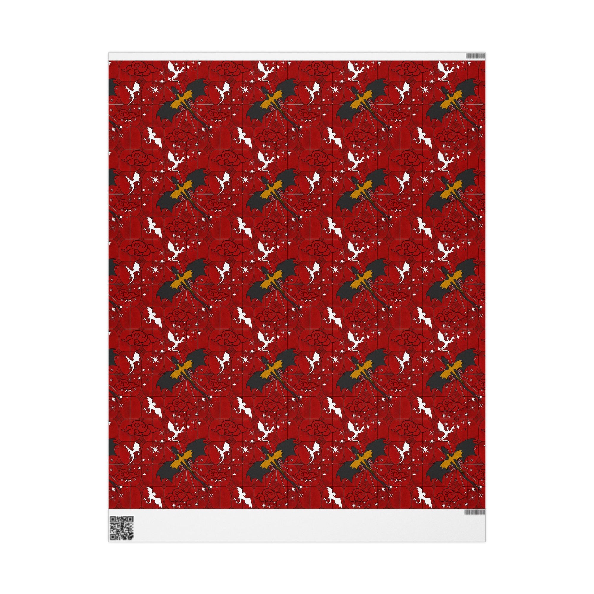 Black and Yellow Dragons on Red Stained Glass Wrapping Papers