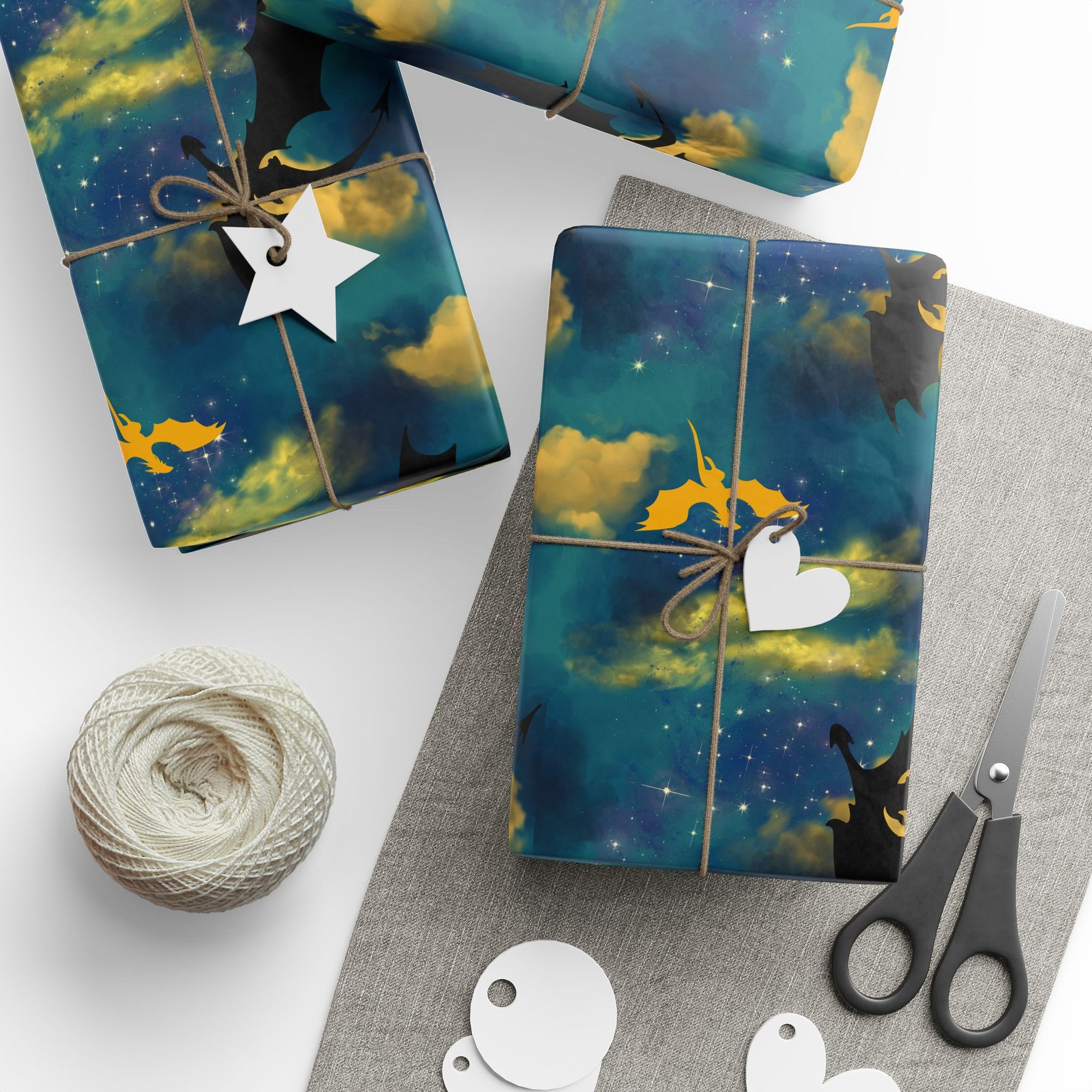 Dragons in Starry Night Sky Wrapping Paper