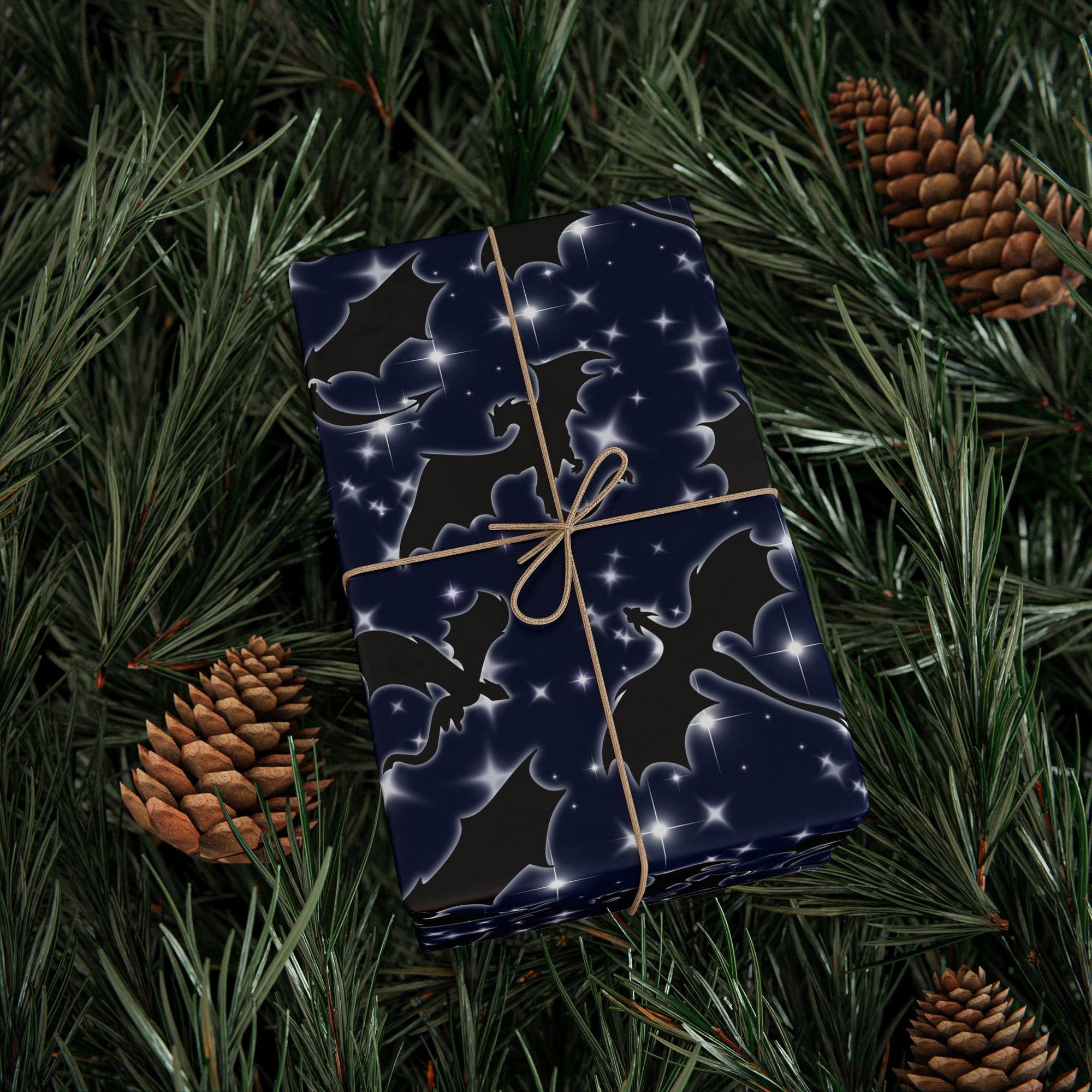 Dragons in Midnight Sky Wrapping Paper