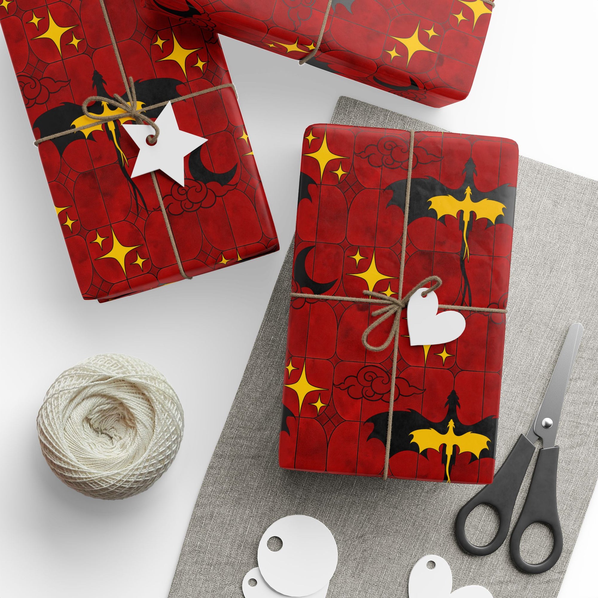 Dragons on Red Stained Glass Wrapping Paper