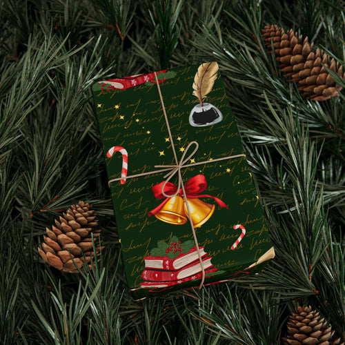 Bells and Books Green Wrapping Paper