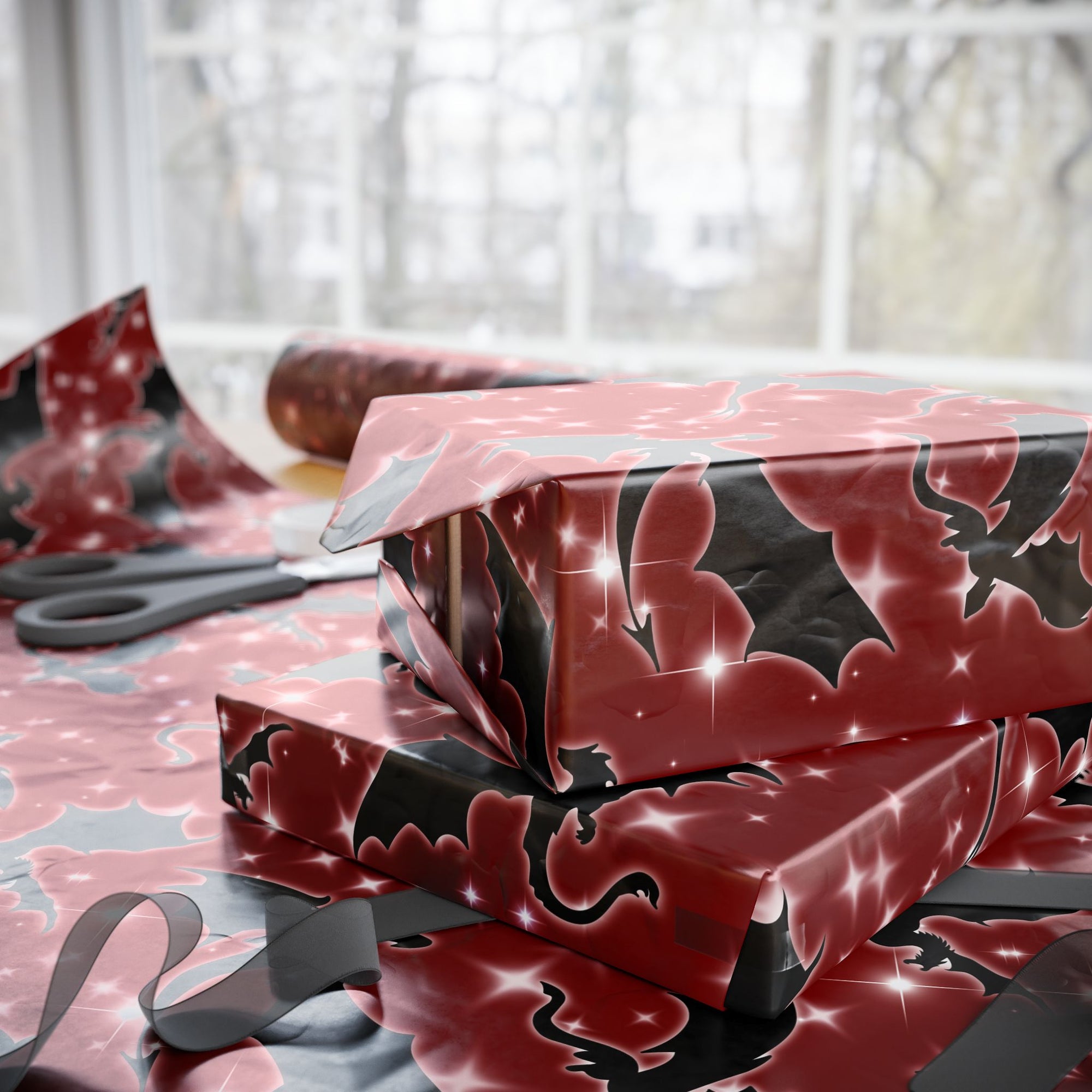 Dragons in Red Starry Wrapping Papers