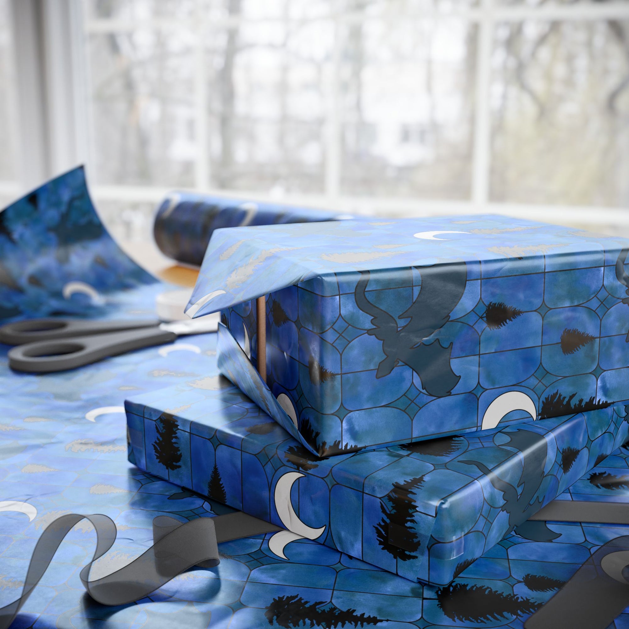 Midnight Dragon Stained Glass Wrapping Paper