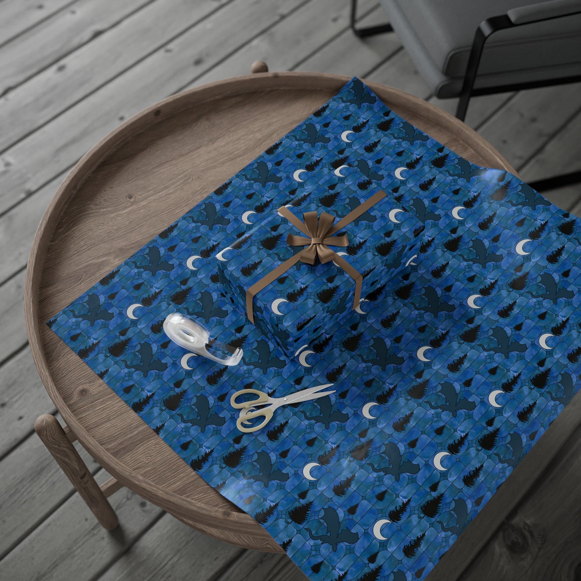 Midnight Dragon Stained Glass Wrapping Paper