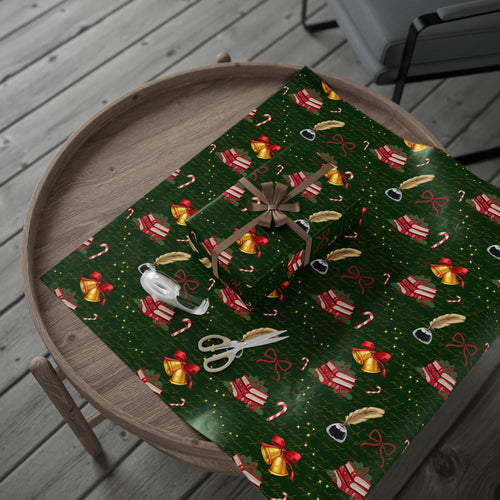 Bells and Books Green Wrapping Paper