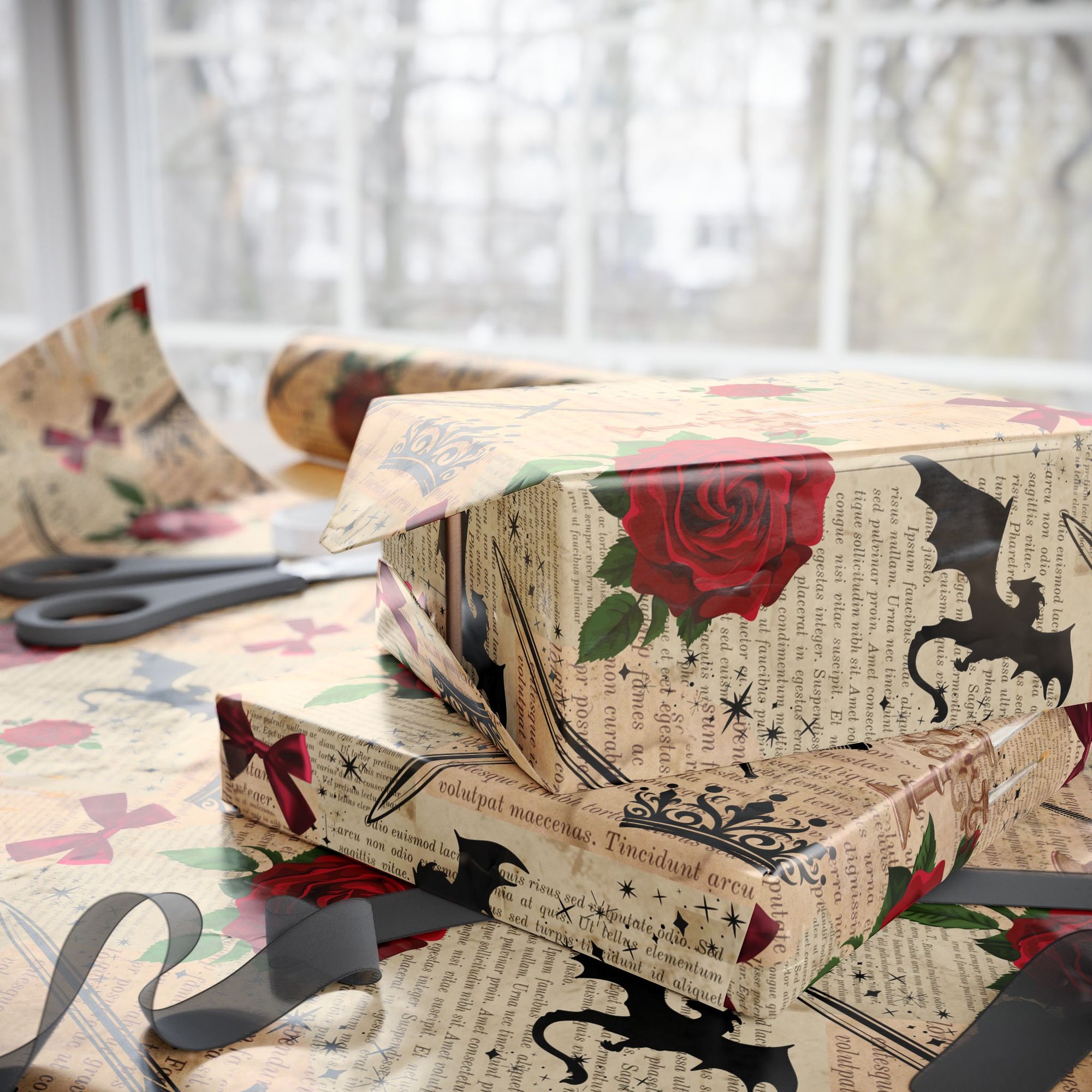 Swords and Roses Wrapping Paper