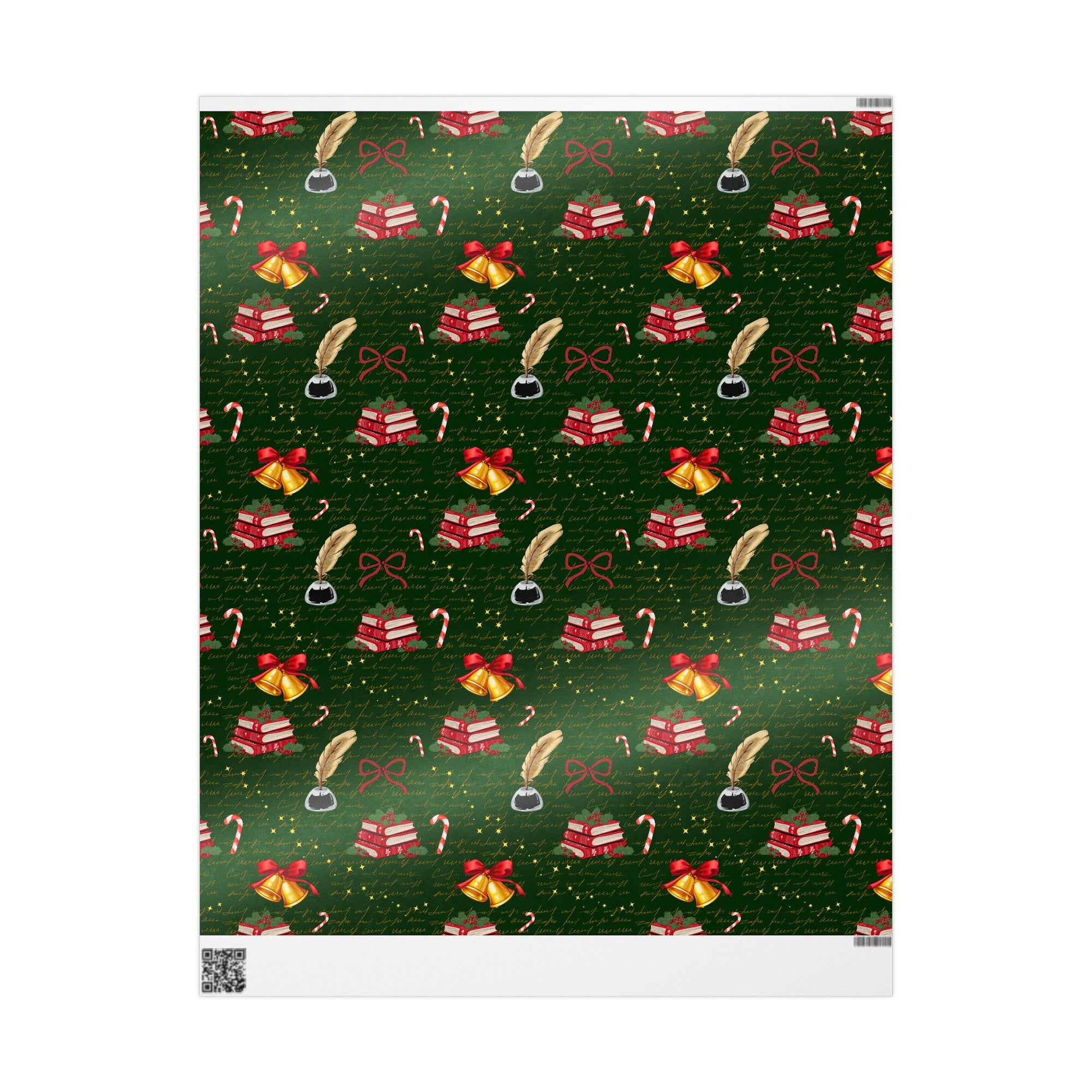 Bells and Books Green Wrapping Paper