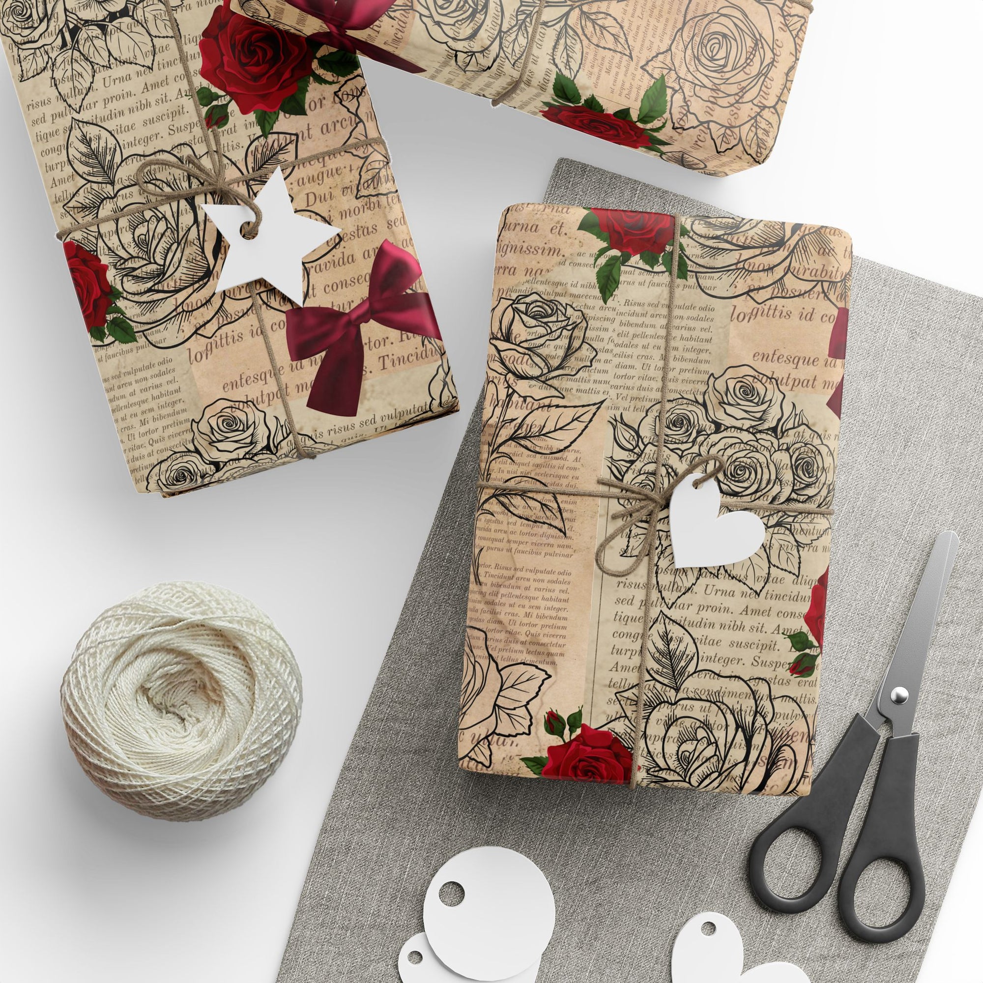Roses in Pages Wrapping Paper
