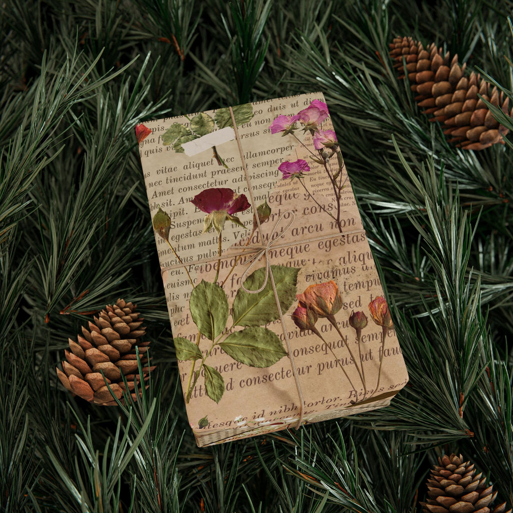 Pressed Flowers and Pages Wrapping Paper