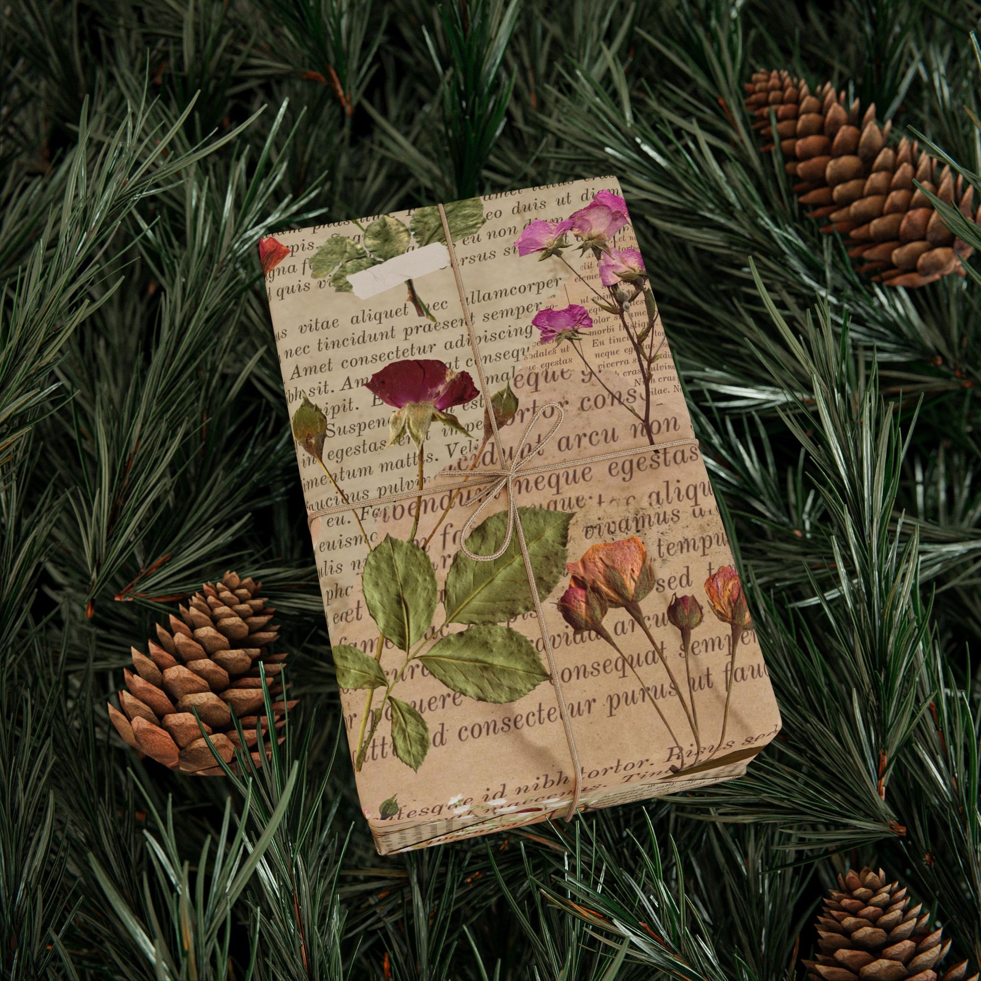 Pressed Flowers and Pages Wrapping Paper