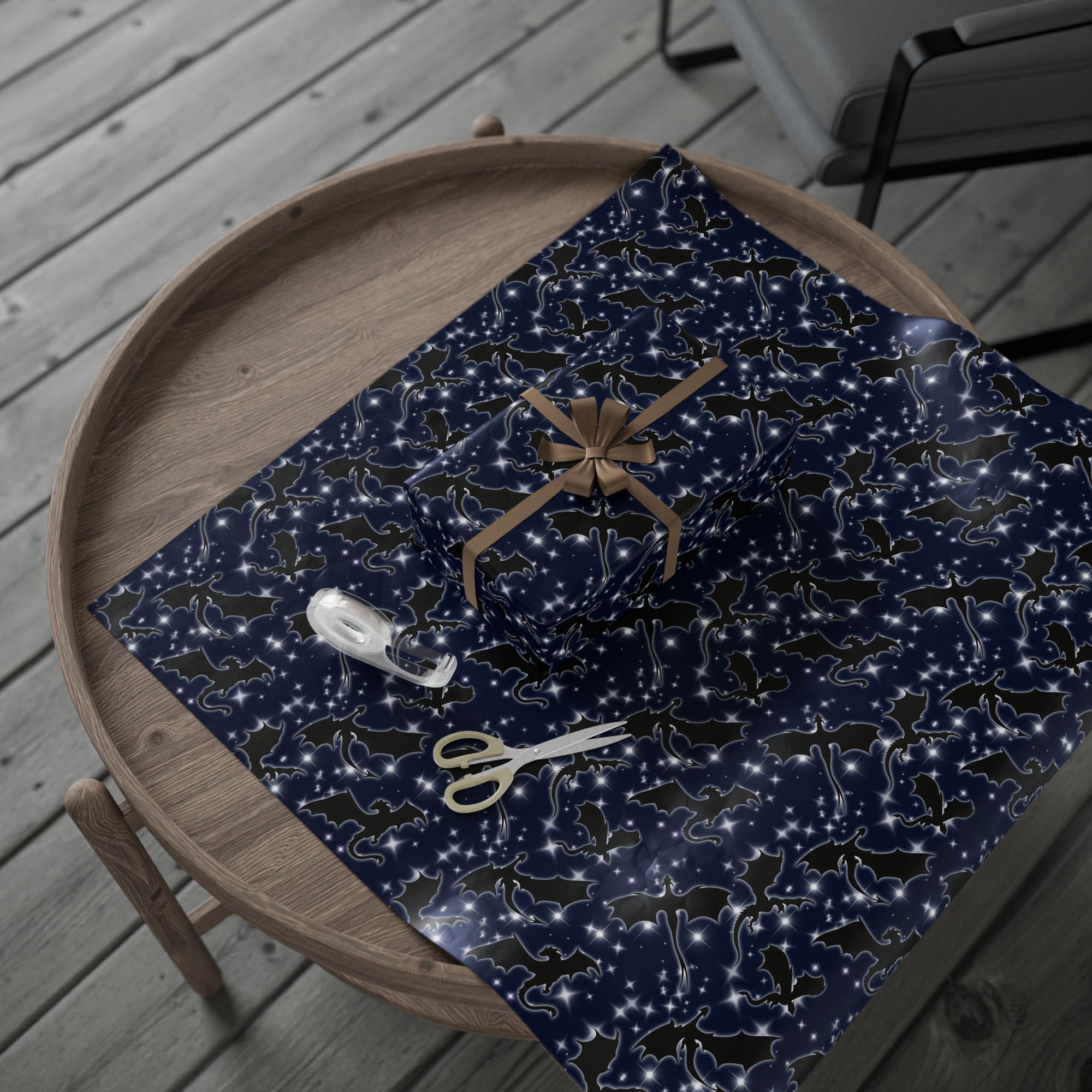 Dragons in Midnight Sky Wrapping Paper