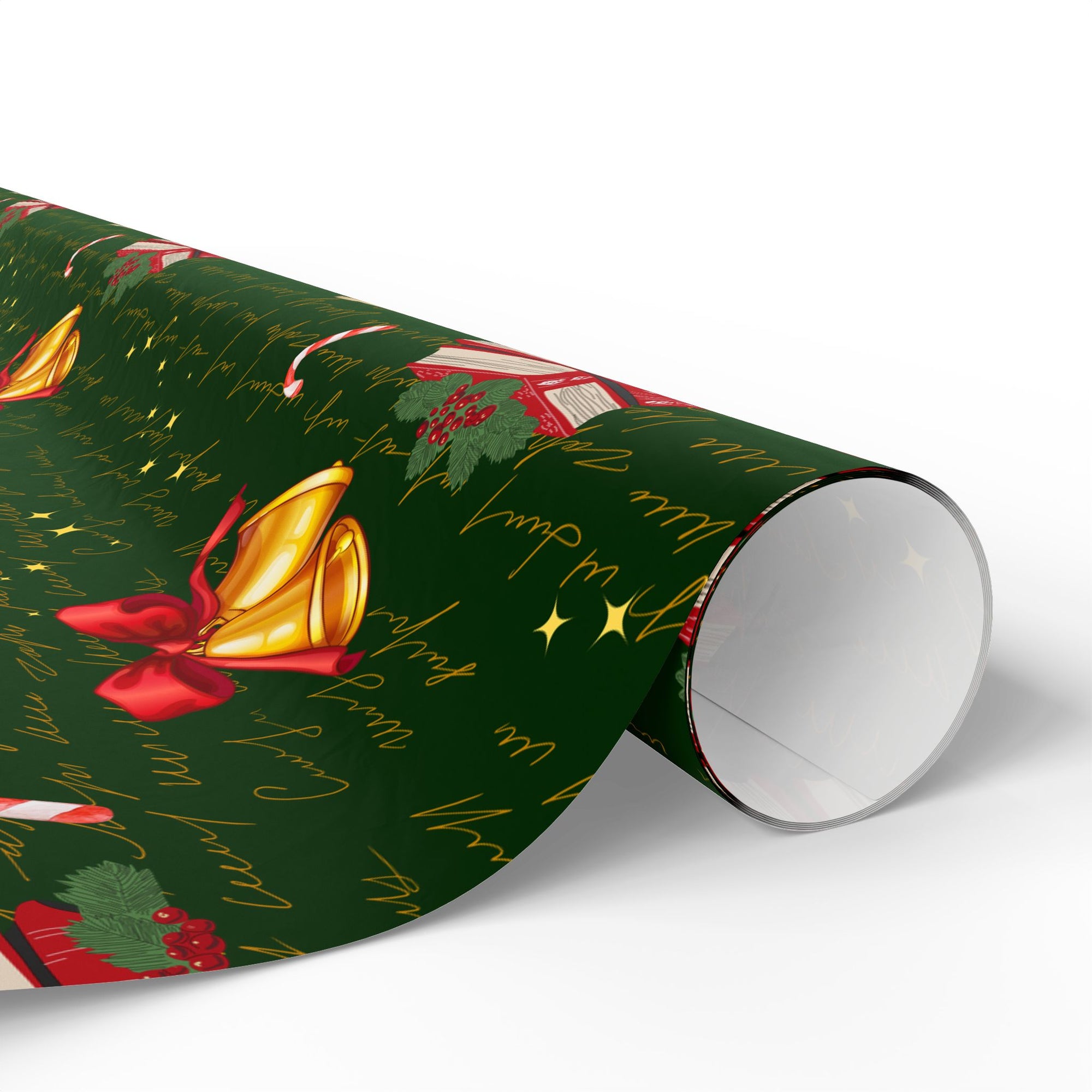 Bells and Books Green Wrapping Paper