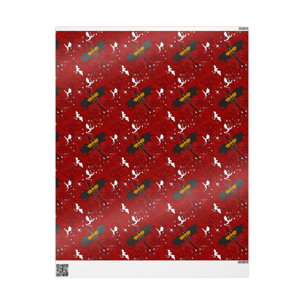 Black and Yellow Dragons on Red Stained Glass Wrapping Papers