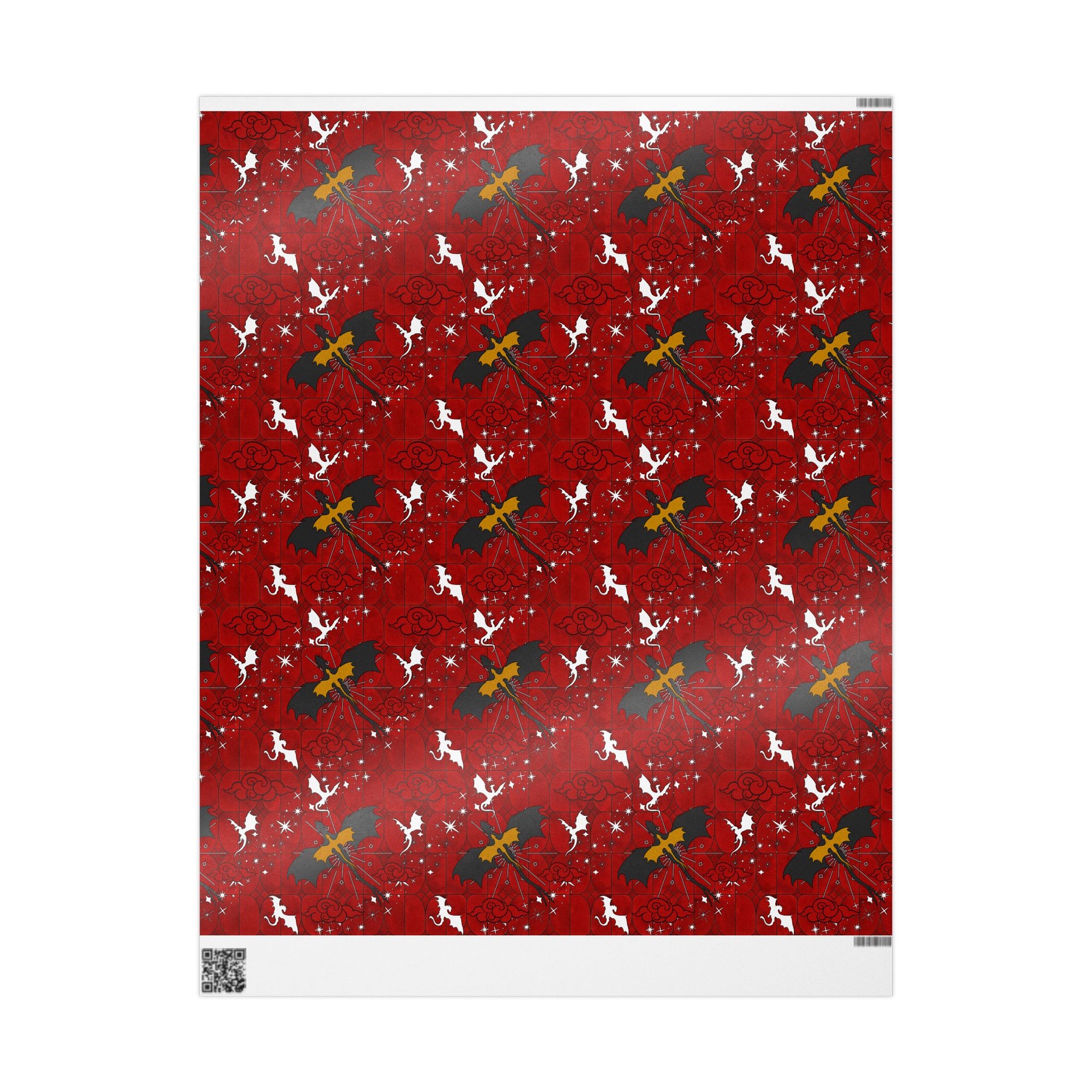 Black and Yellow Dragons on Red Stained Glass Wrapping Papers