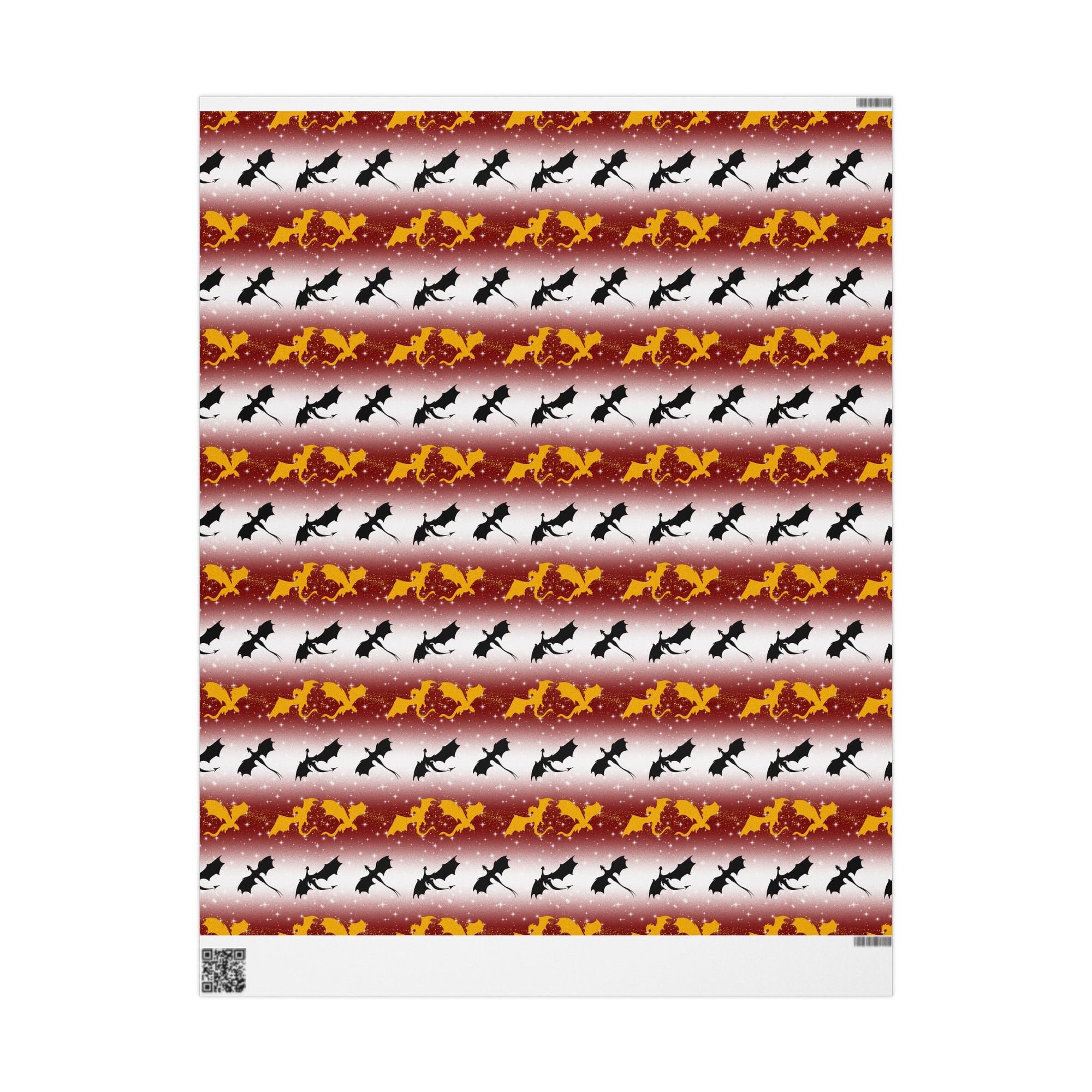 Dragons on Red Starry Striped Wrapping Paper
