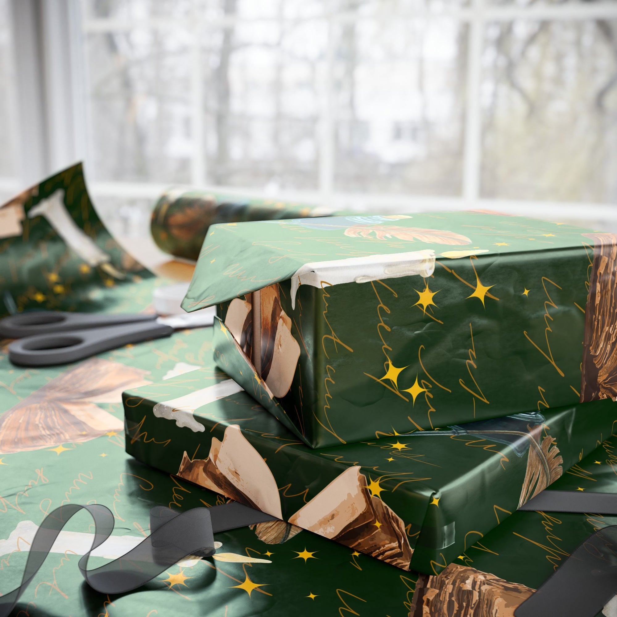 Bookish Candle Green Wrapping Paper