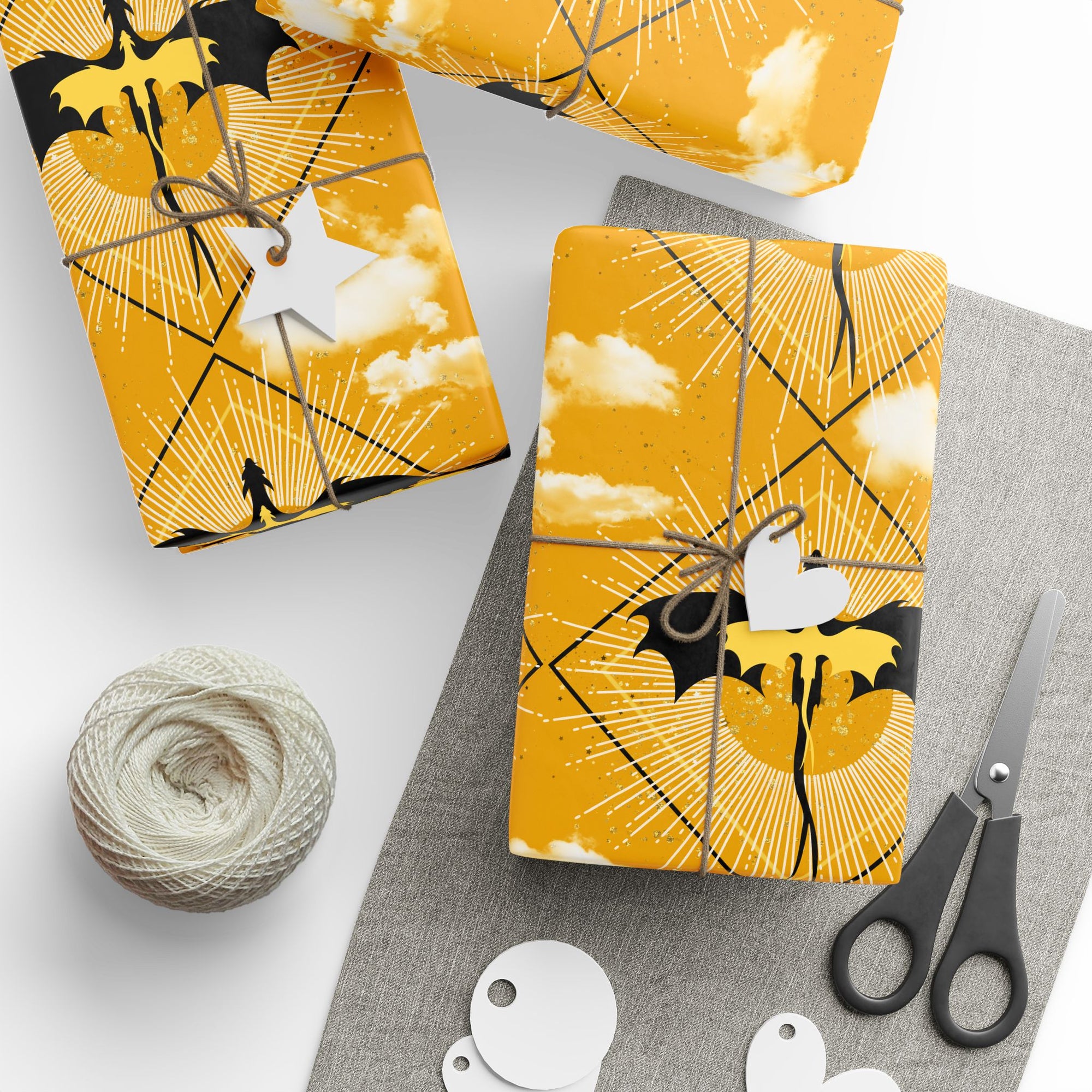 Black and Yellow Dragons in Sunlight Wrapping Papers